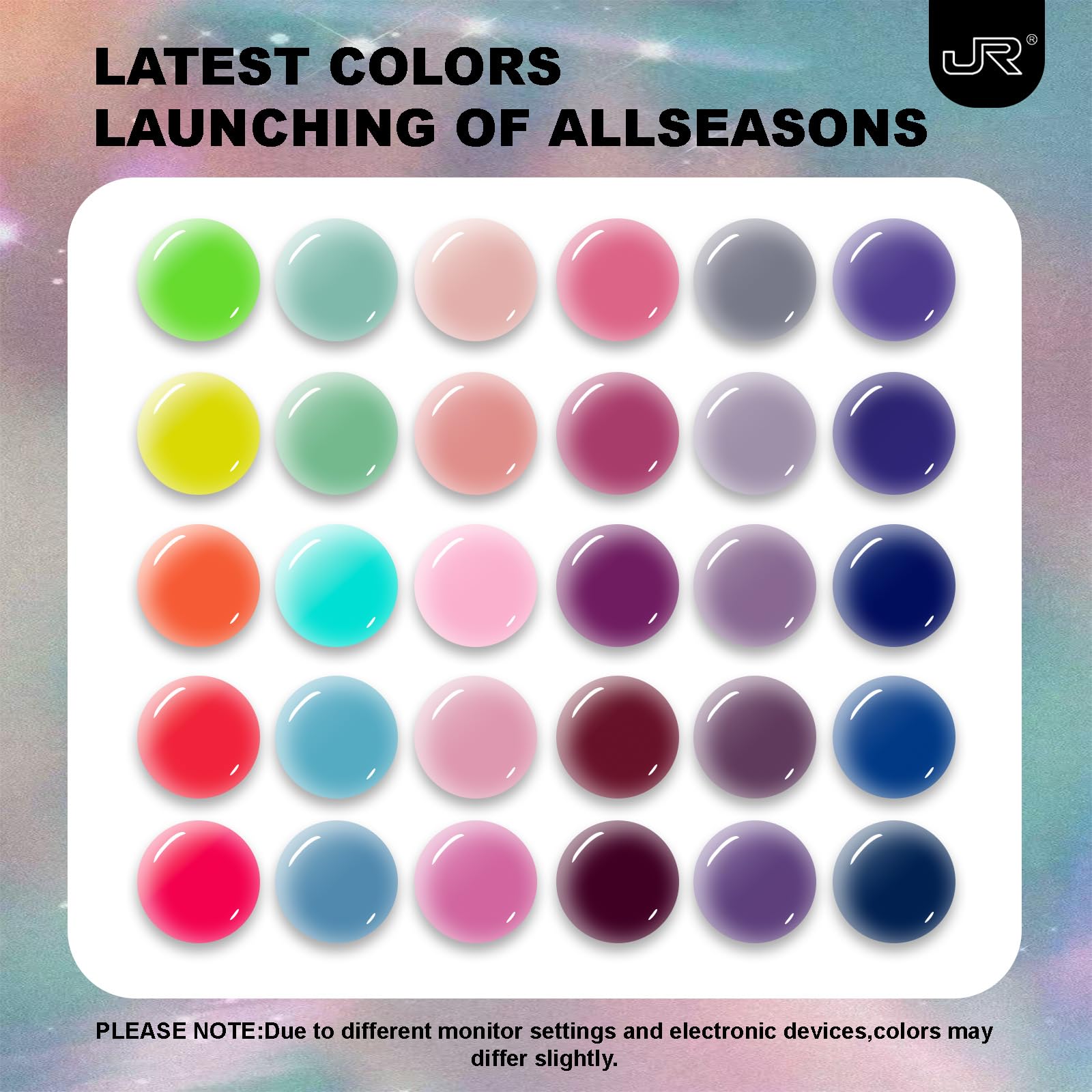 JR 35pcs Gel Nail Polish Set (10ml) – Deep Blue, Green, Yellow, Red, Pink with Base, Top, and Matte Coats for Professional Nail Art