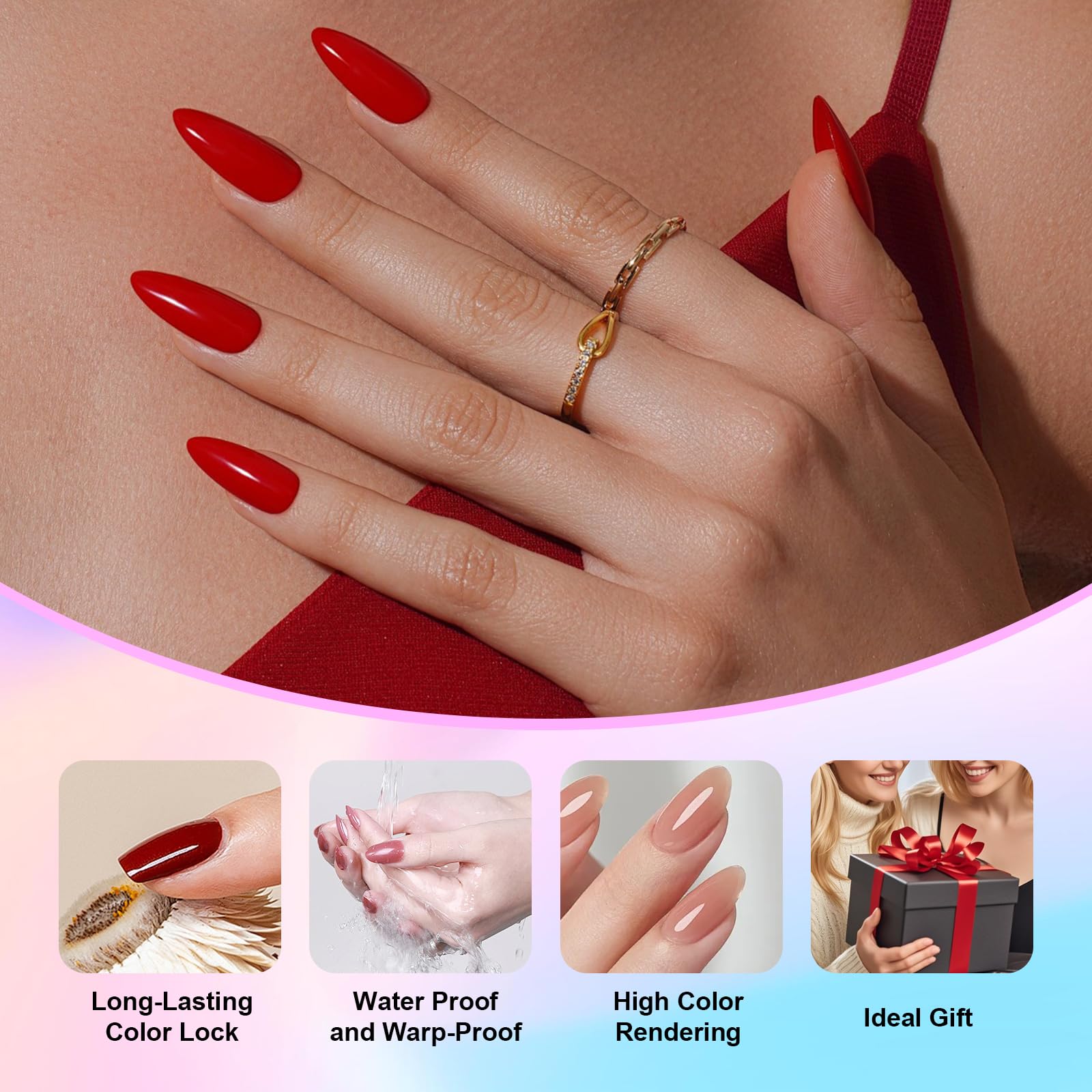JR 35pcs Gel Nail Polish Set (10ml) – Deep Blue, Green, Yellow, Red, Pink with Base, Top, and Matte Coats for Professional Nail Art