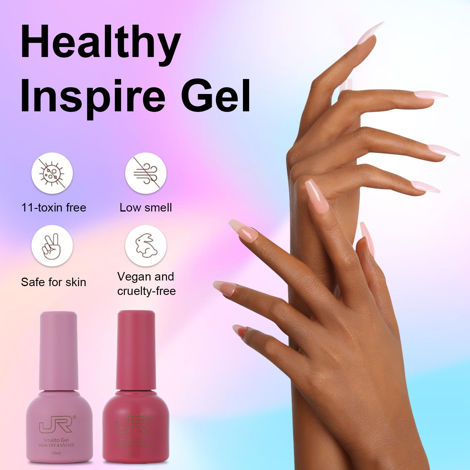 JR 35pcs Gel Nail Polish Set (10ml) – Deep Blue, Green, Yellow, Red, Pink with Base, Top, and Matte Coats for Professional Nail Art