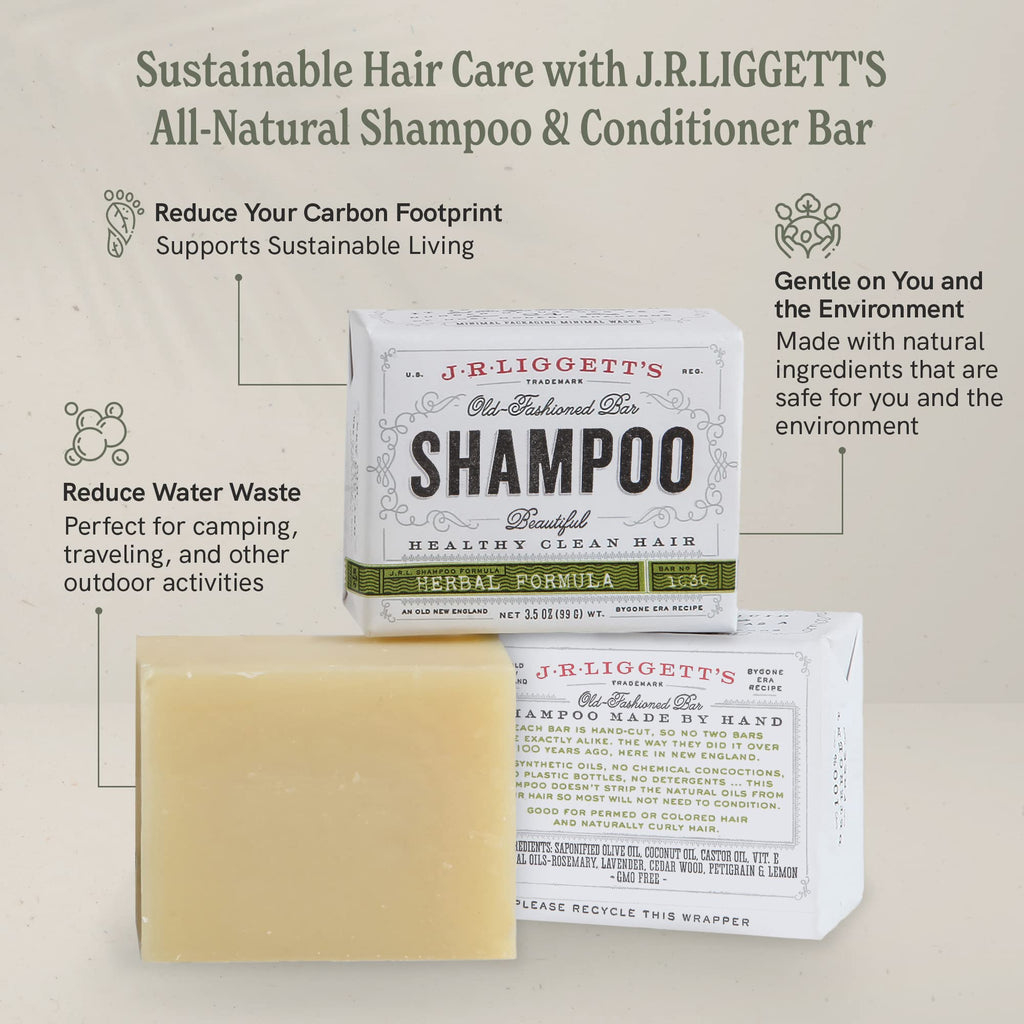 J.R.LIGGETT'S Shampoo & Conditioner Bar Set – 3 Pack (Conditioner 1.75oz + Two Shampoo Bars 3.5oz) | Natural Plant-Based Hair Care