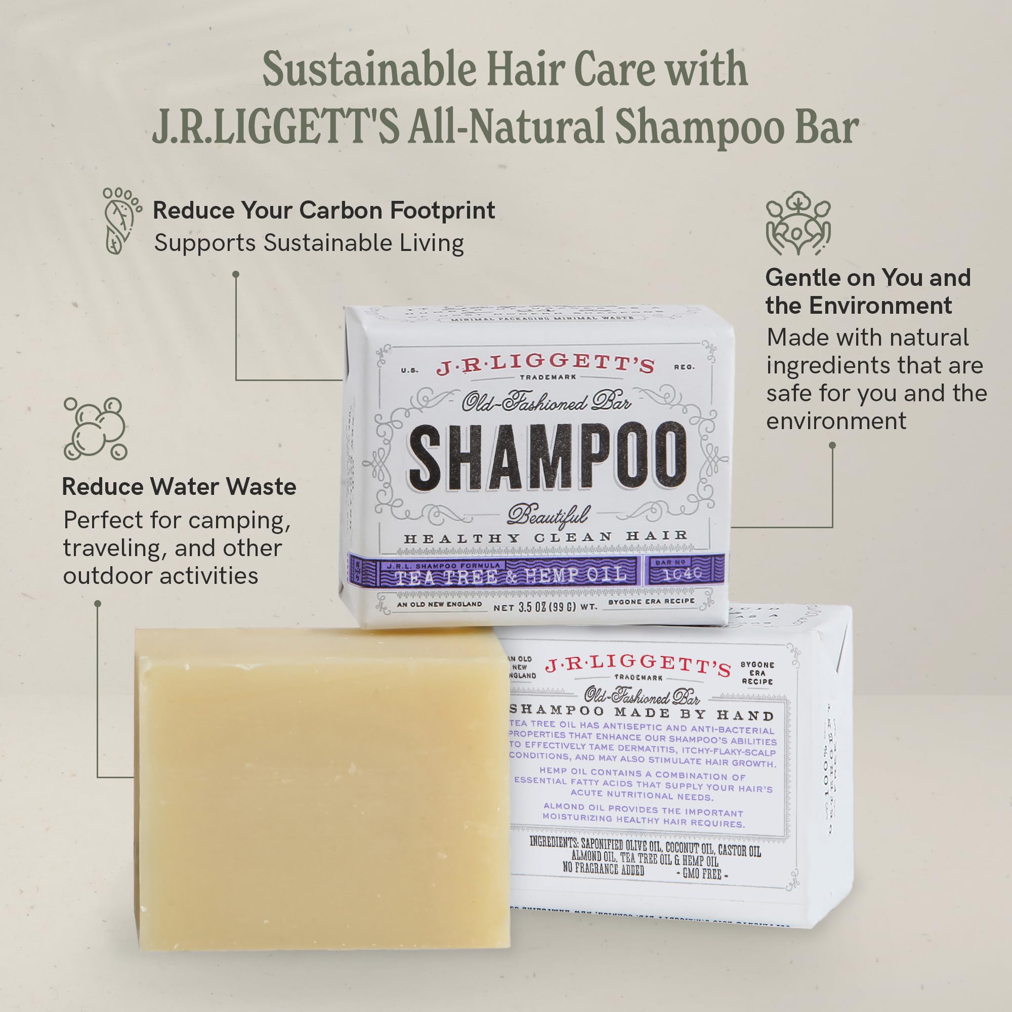 J.R.LIGGETT'S Shampoo Bar - Jojoba & Peppermint, Sulfate-Free Solid Shampoo (3-Pack)