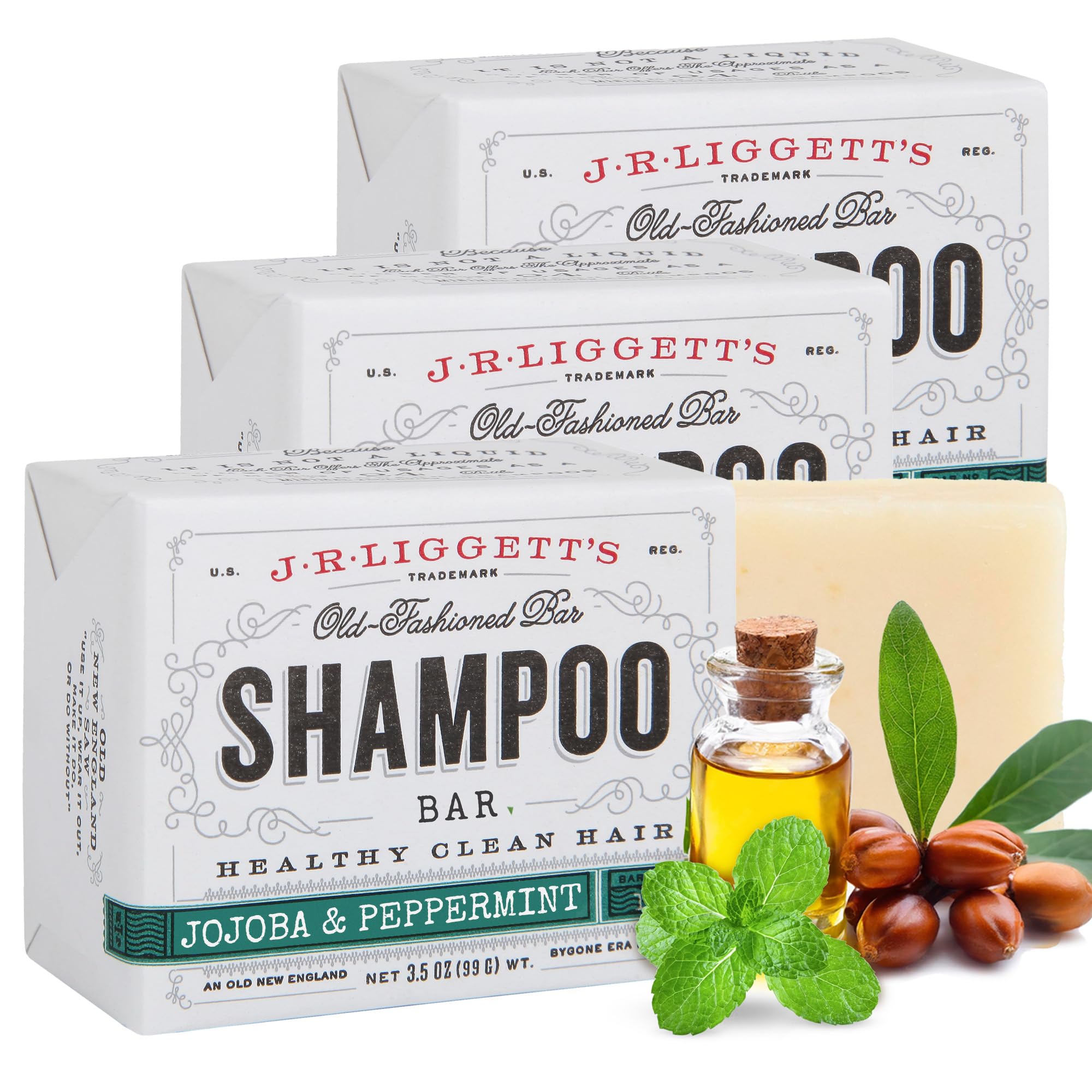 J.R.LIGGETT'S Shampoo Bar - Jojoba & Peppermint, Sulfate-Free Solid Shampoo (3-Pack)