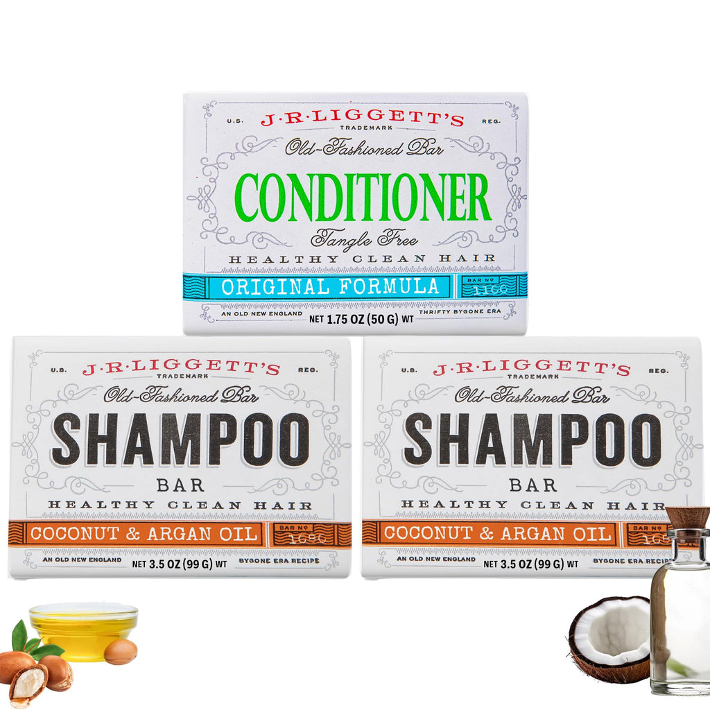 J.R.LIGGETT'S Shampoo & Conditioner Bar Set – 3-Pack with Coconut & Argan Oil | All-Natural Plant-Based
