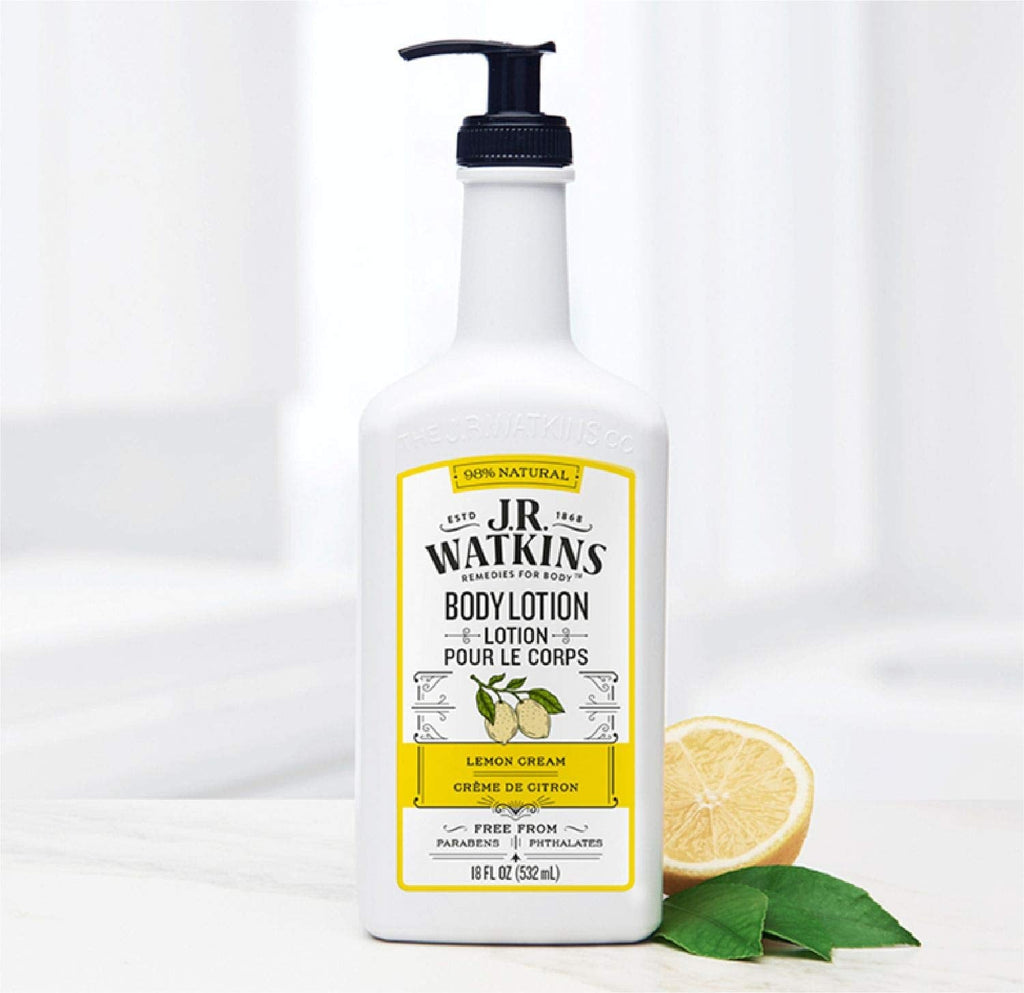J.R. Watkins Daily Moisturizing Lotion — Hydrating Body Cream with Shea & Cocoa Butter, Lemon Cream, 18 oz Pump