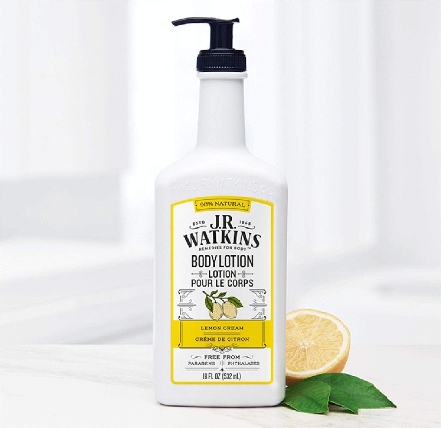 J.R. Watkins Daily Moisturizing Lotion — Hydrating Body Cream with Shea & Cocoa Butter, Lemon Cream, 18 oz Pump