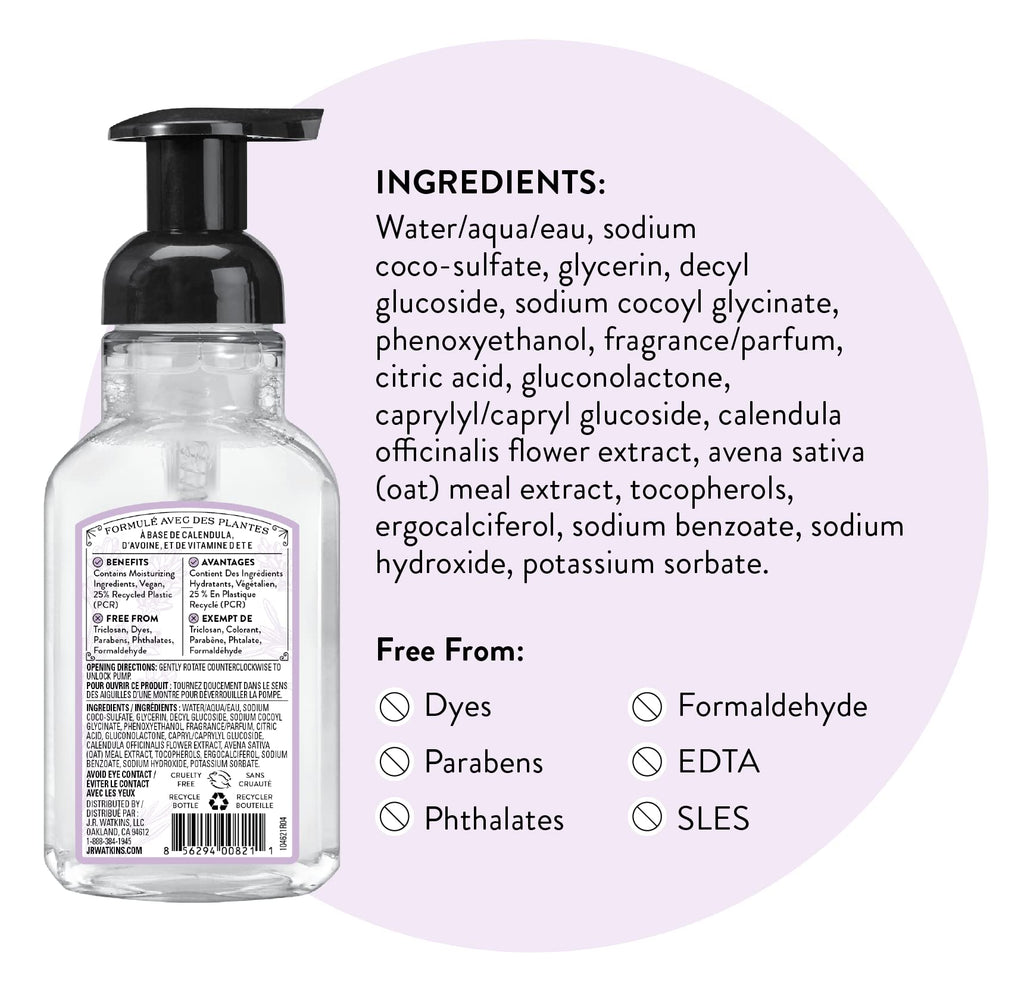 J.R. Watkins Lavender Foaming Hand Soap — 3 Pack, 9 oz, Alcohol-Free, Cruelty-Free, USA Made