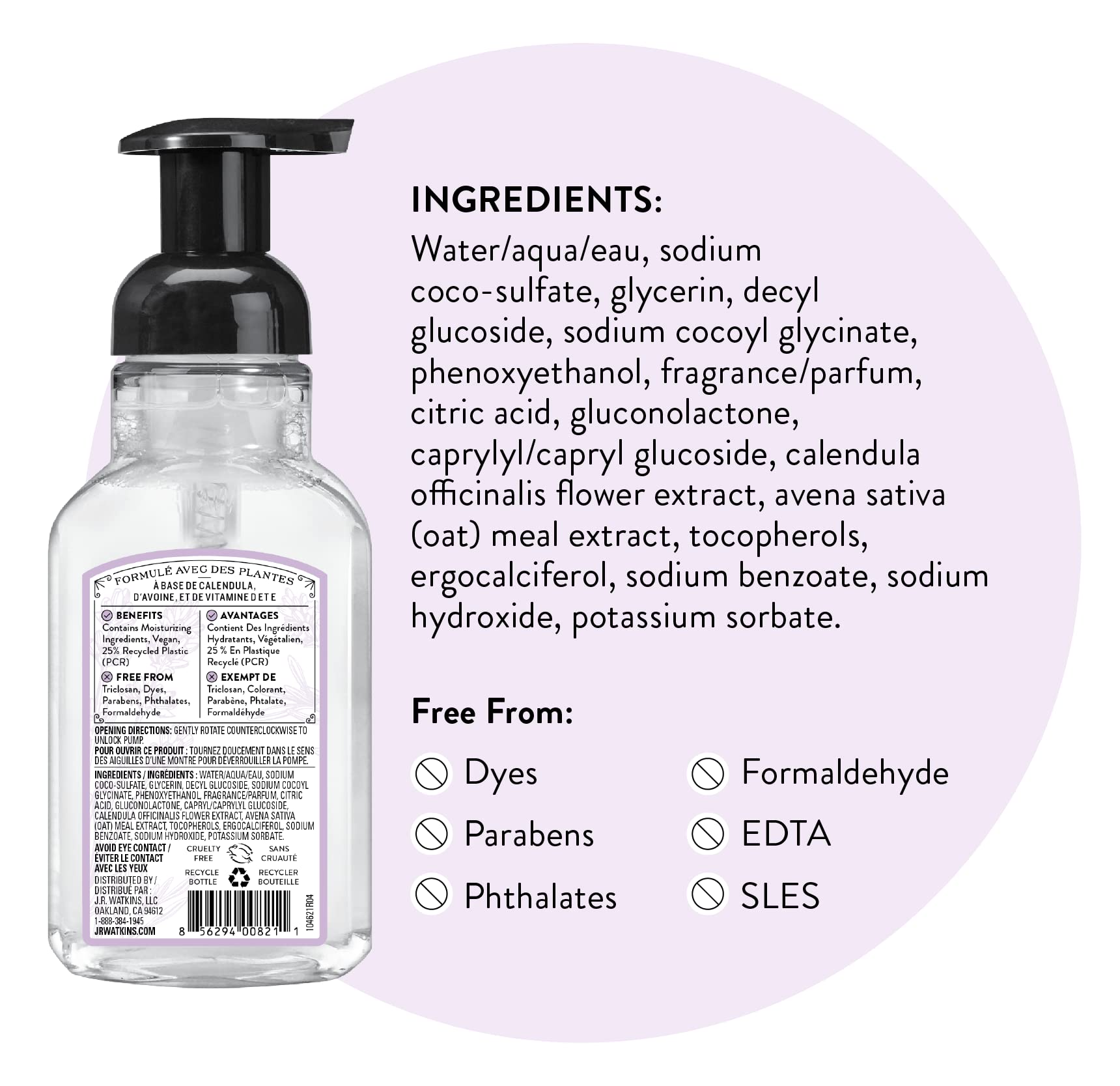 J.R. Watkins Lavender Foaming Hand Soap — 3 Pack, 9 oz, Alcohol-Free, Cruelty-Free, USA Made