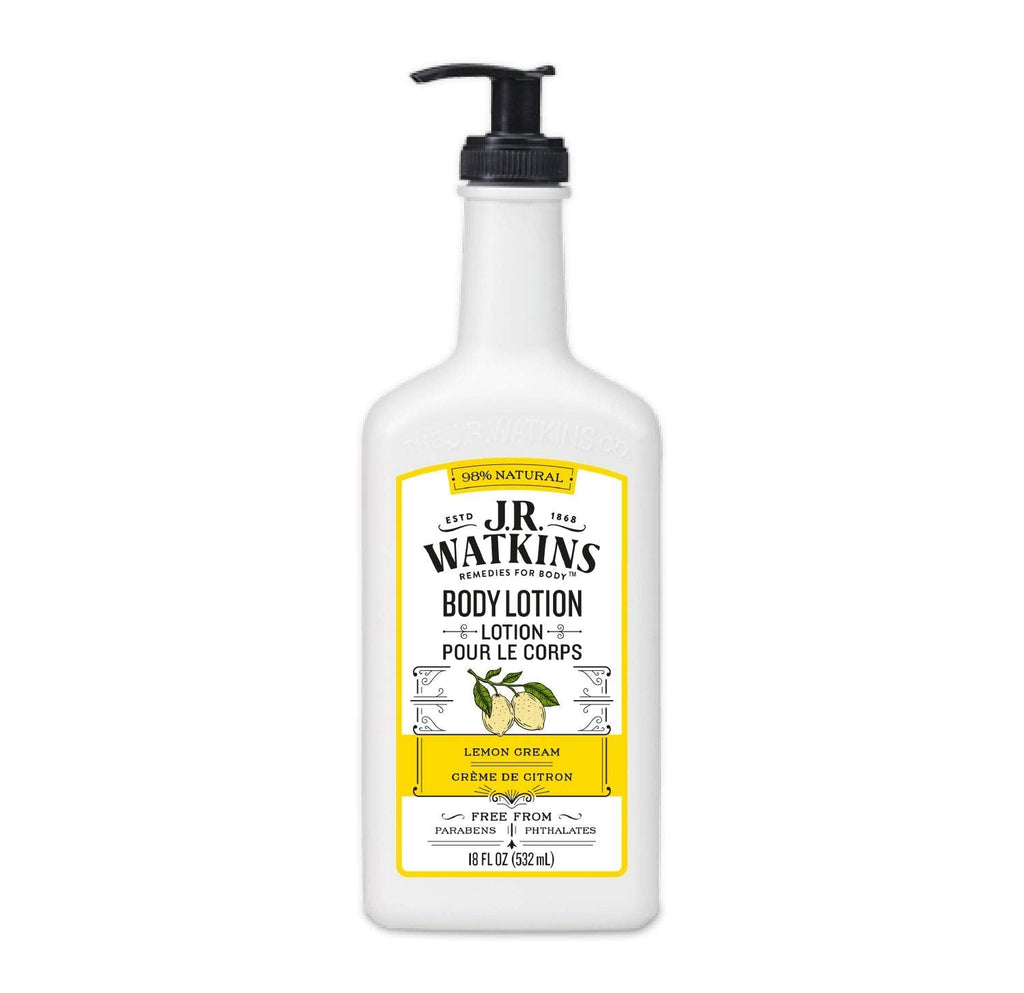 J.R. Watkins Daily Moisturizing Lotion — Hydrating Body Cream with Shea & Cocoa Butter, Lemon Cream, 18 oz Pump