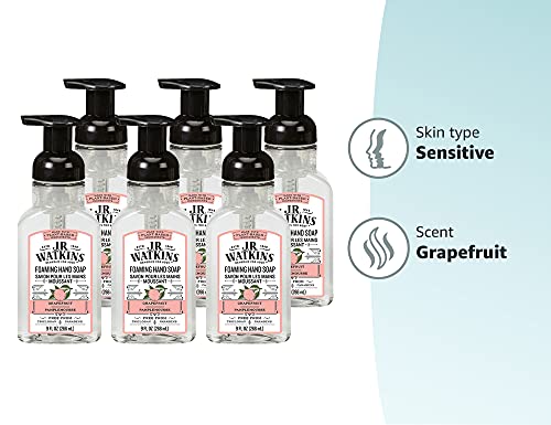 J.R. Watkins Foaming Hand Soap Pump – Grapefruit, Alcohol-Free, Cruelty-Free, USA Made, 9 fl oz (6 Pack)