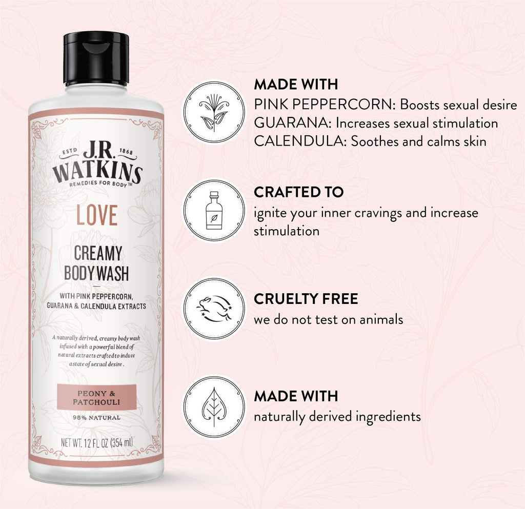 J.R. Watkins Love Creamy Body Wash – Peony & Patchouli (12 fl oz)