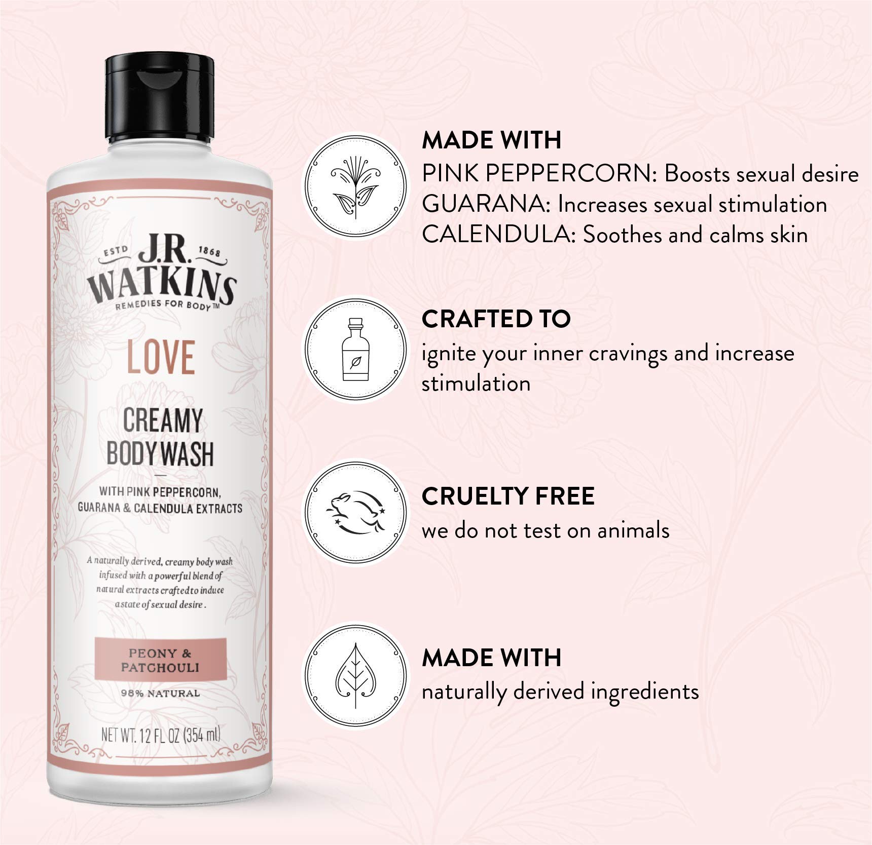 J.R. Watkins Love Creamy Body Wash – Peony & Patchouli (12 fl oz)