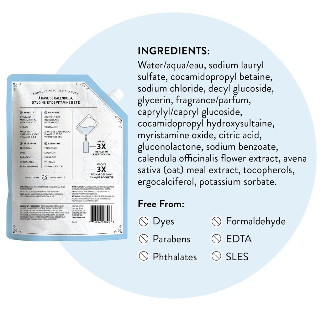J.R. Watkins Ocean Breeze Gel Hand Soap Refill Pouch – 2 Pack, 34 fl oz, USA Made