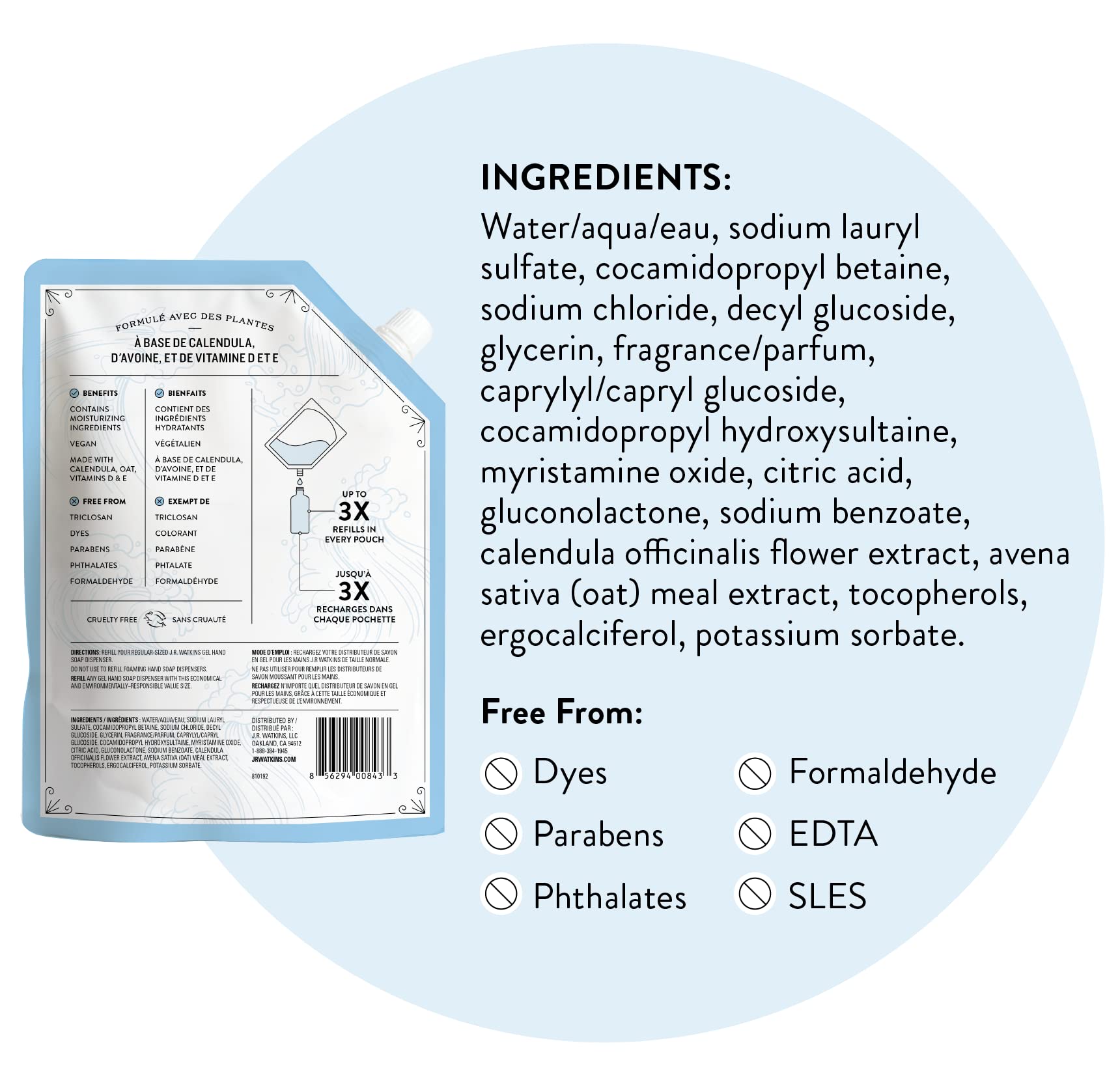 J.R. Watkins Ocean Breeze Gel Hand Soap Refill Pouch – 2 Pack, 34 fl oz, USA Made