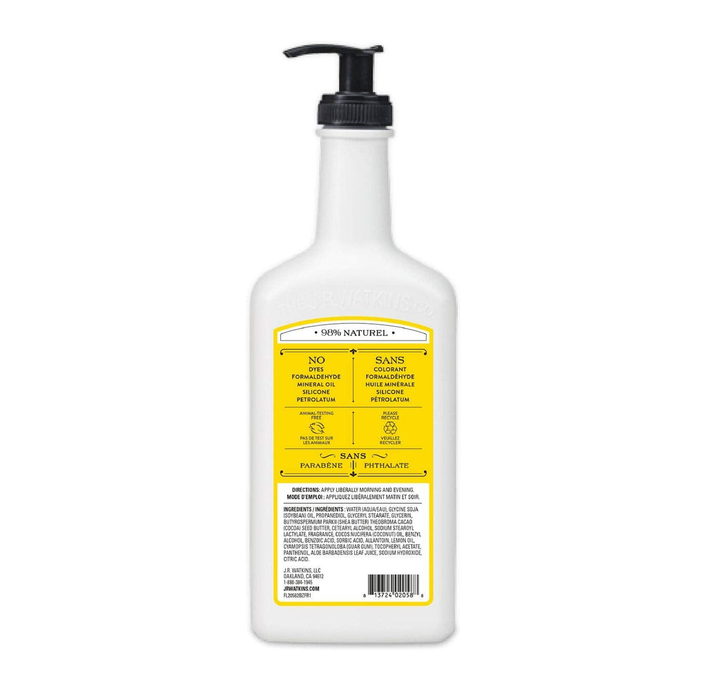 J.R. Watkins Daily Moisturizing Lotion — Hydrating Body Cream with Shea & Cocoa Butter, Lemon Cream, 18 oz Pump