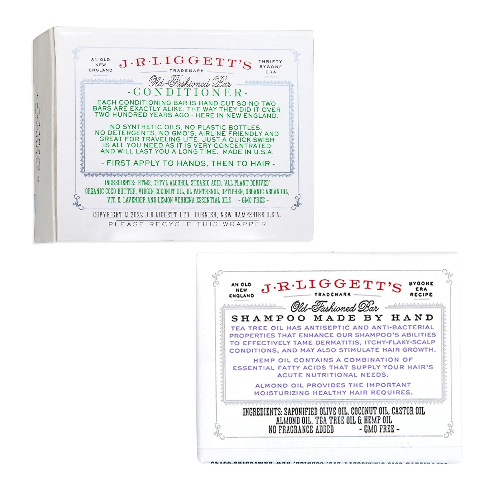 J.R.LIGGETT'S Shampoo & Conditioner Bar 3-Pack – Plant-Based, Travel-Ready