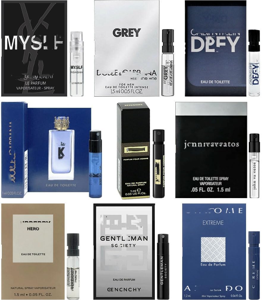 JRoBeauty Cologne Sampler Set for Men – 9 Designer Fragrance Vials (Travel Pack)