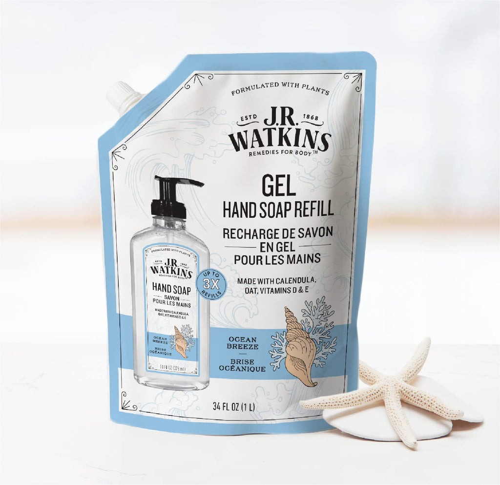 J.R. Watkins Ocean Breeze Hand Soap Gel Refill – 34 oz, Plant-Based & Paraben-Free