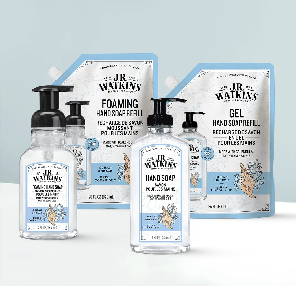 J.R. Watkins Ocean Breeze Hand Soap Gel Refill – 34 oz, Plant-Based & Paraben-Free