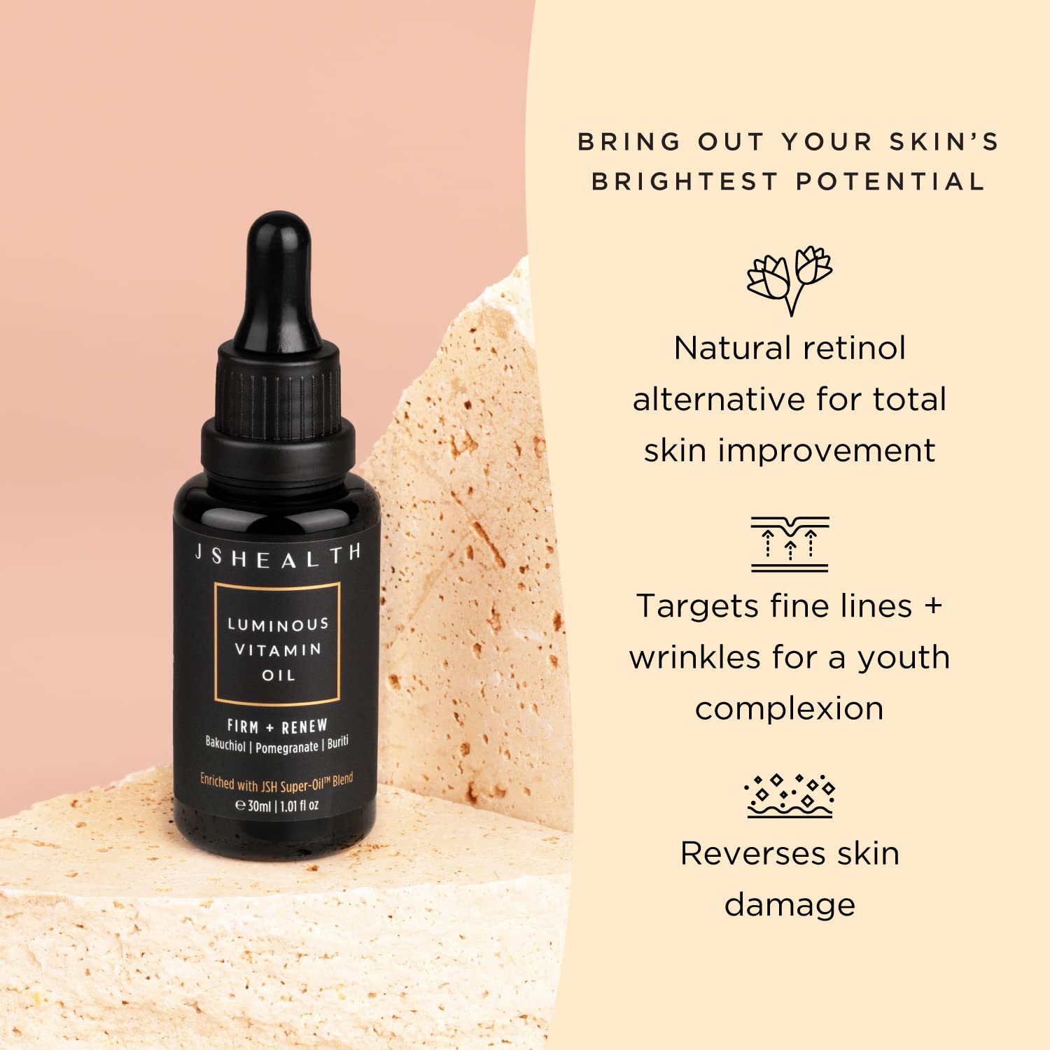 JSHealth Hydrating Face Oil with Rose Oil & Vitamin E | For Dry Skin