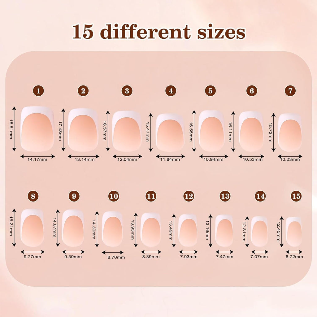 Jsiallye French Tip Press-On Nails – 6 Pack, 180 Pcs Short Square Gel Nail Tips (No File Needed)