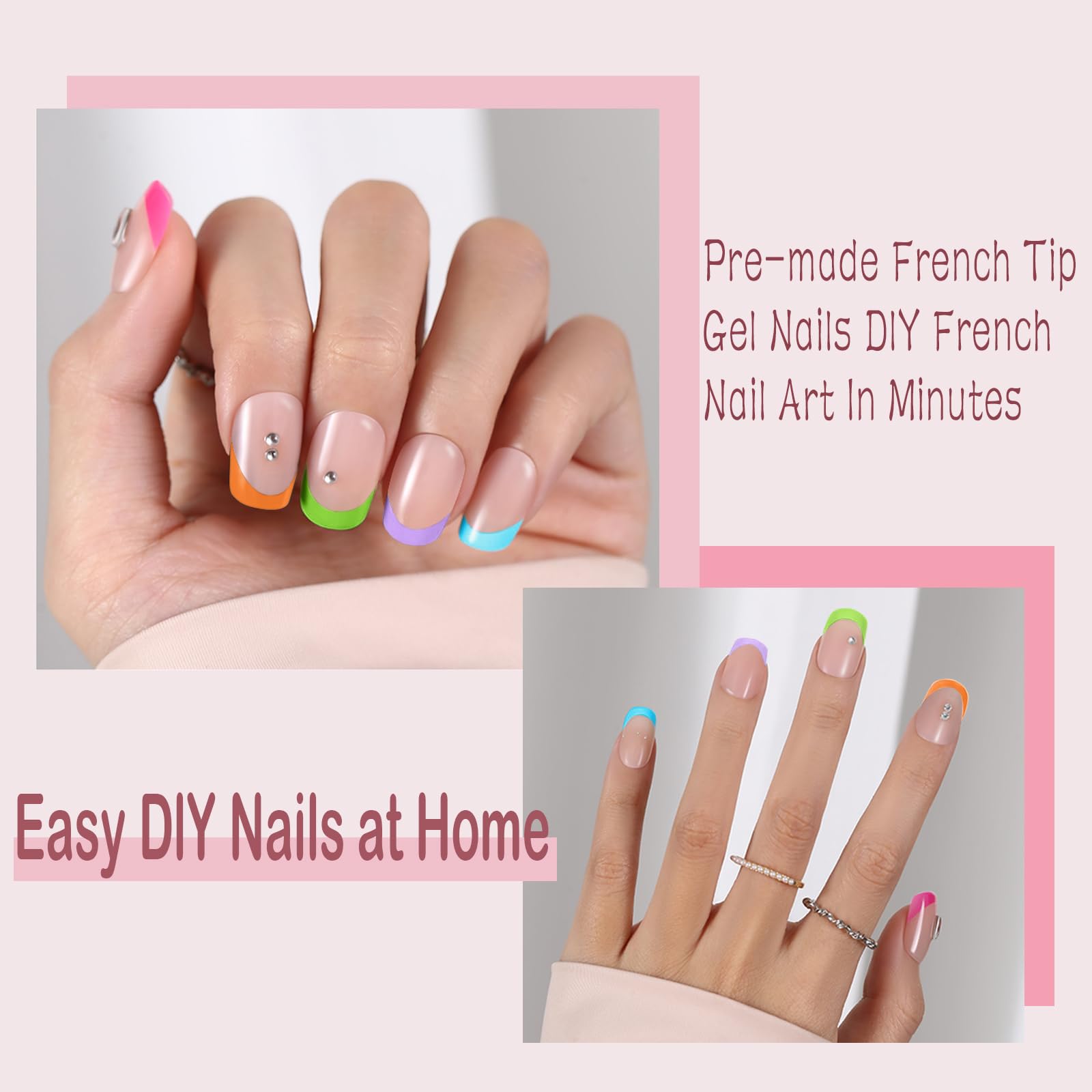 Jsiallye French Tip Press-On Nails – 6 Pack, 180 Pcs Short Square Gel Nail Tips (No File Needed)