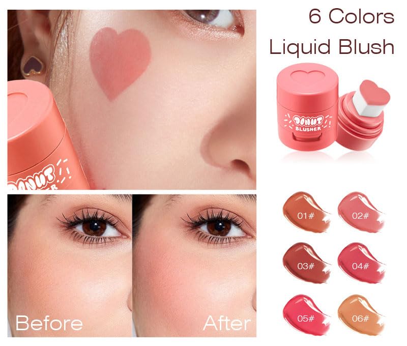 JUDEWY Liquid Blush with Heart Shaped Applicator – Lightweight, Long-Lasting Pink Glow