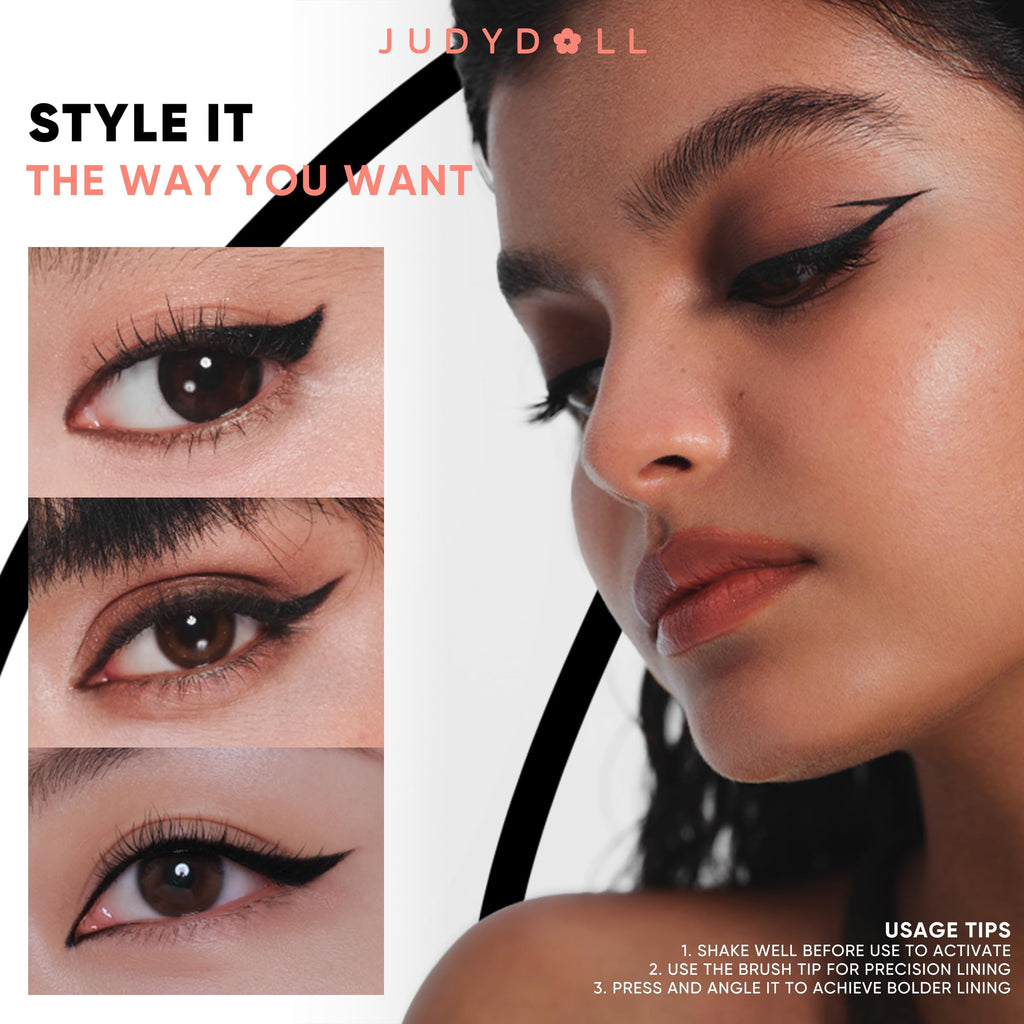 JUDYDOLL Ink Glider Longlasting Liquid Eyeliner – 30H Waterproof, Ultra-Fine Tip, Deep Black