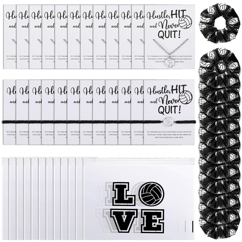 Juexica 48 Pcs Volleyball Team Gifts for Teens – Hair Scrunchies, Bracelets, Necklaces & Cosmetic Bags