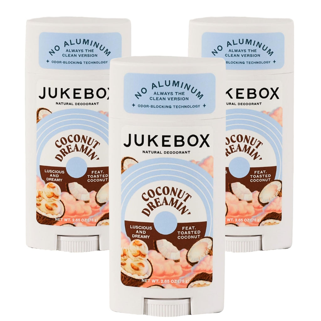 JUKEBOX Coconut Dreamin' Natural Deodorant for Women - Aluminum-Free, No Baking Soda - Cruelty-Free, 2.65oz, 3 Pack