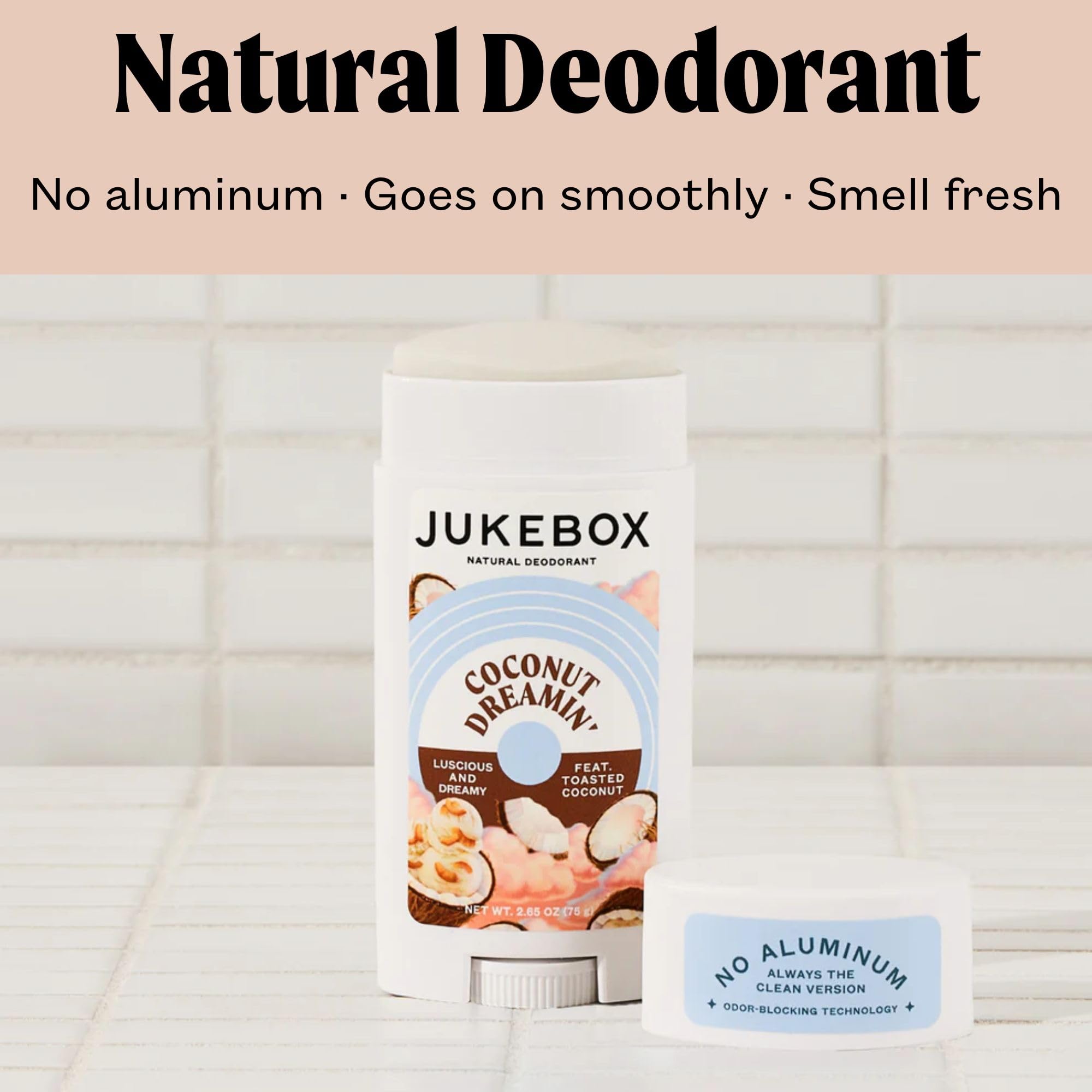 JUKEBOX Coconut Dreamin' Natural Deodorant for Women - Aluminum-Free, No Baking Soda - Cruelty-Free, 2.65oz, 3 Pack