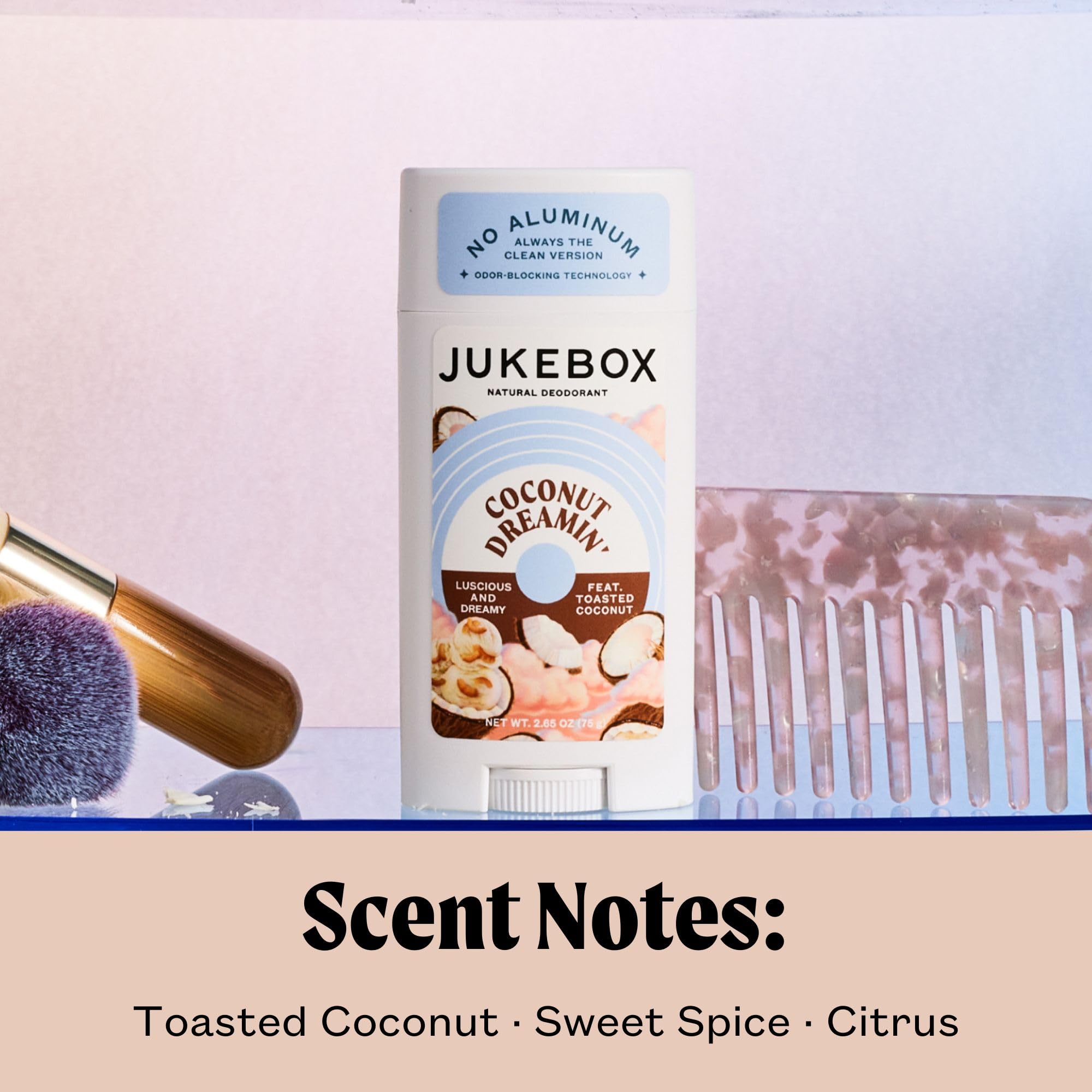 JUKEBOX Coconut Dreamin' Natural Deodorant for Women - Aluminum-Free, No Baking Soda - Cruelty-Free, 2.65oz, 3 Pack