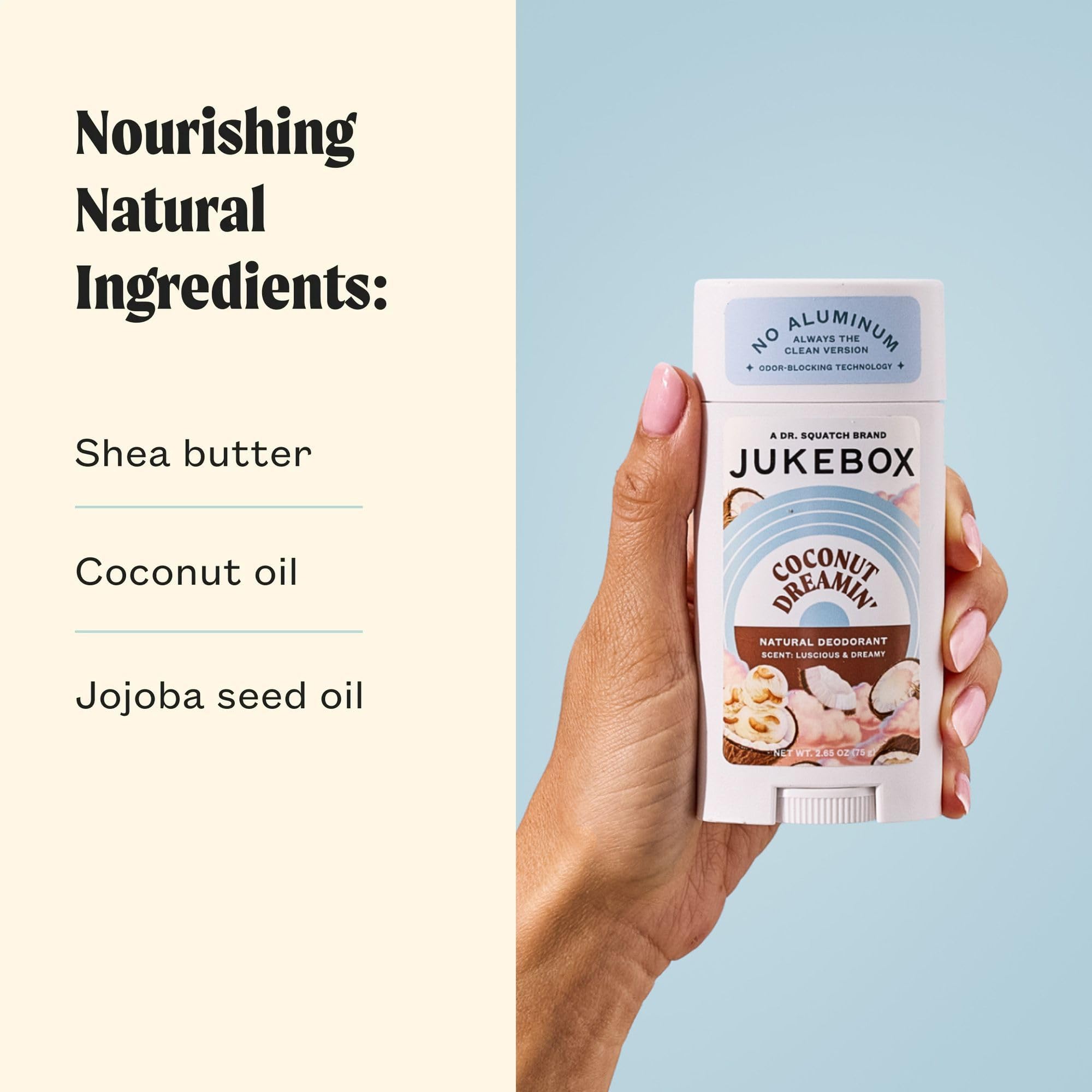 JUKEBOX Coconut Dreamin' Natural Deodorant for Women - Aluminum-Free, No Baking Soda - Cruelty-Free, 2.65oz, 3 Pack