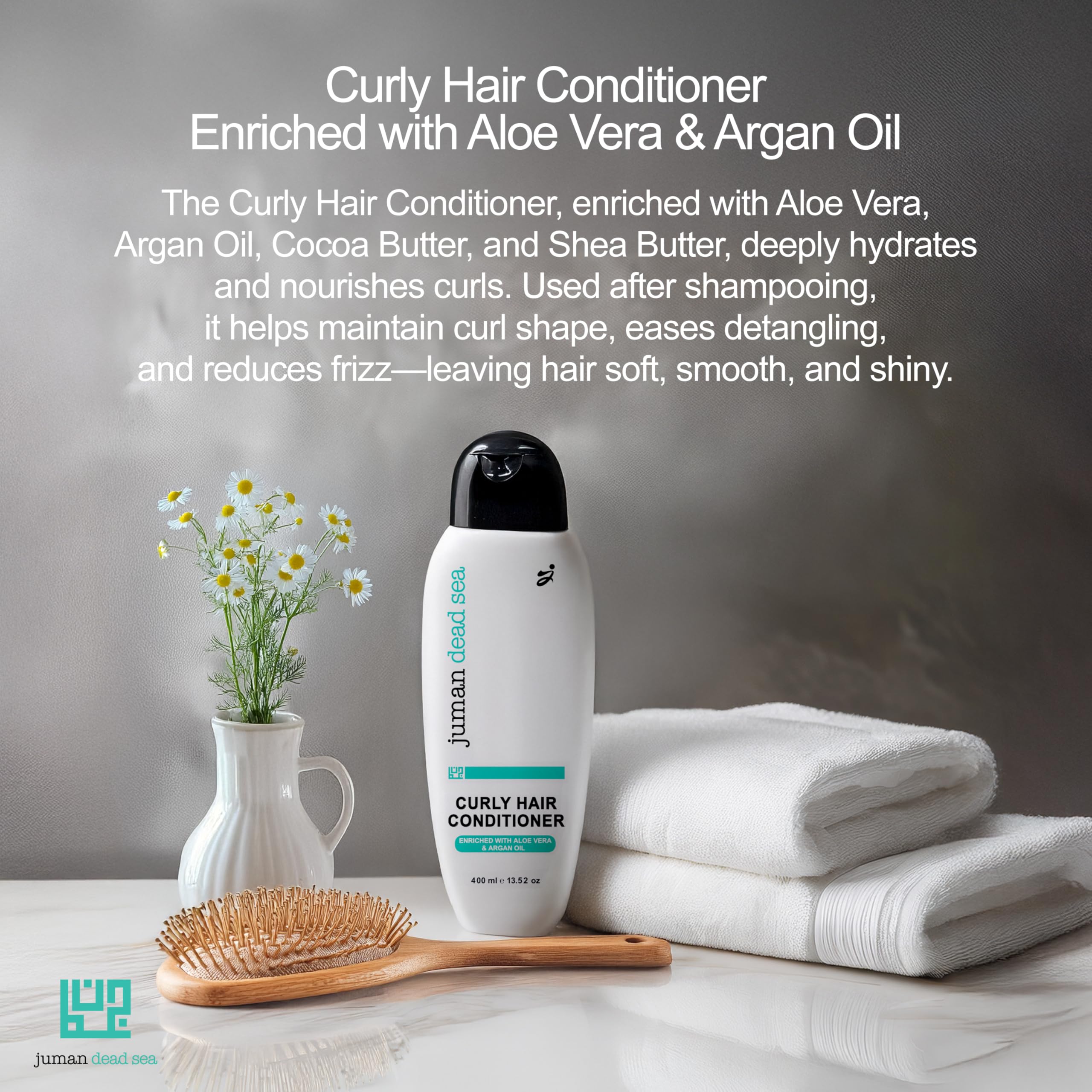 JUMAN Dead Sea Leave-In Conditioner for Curly Hair – Argan Oil & Plant Extracts, Hydrating 13.5 oz