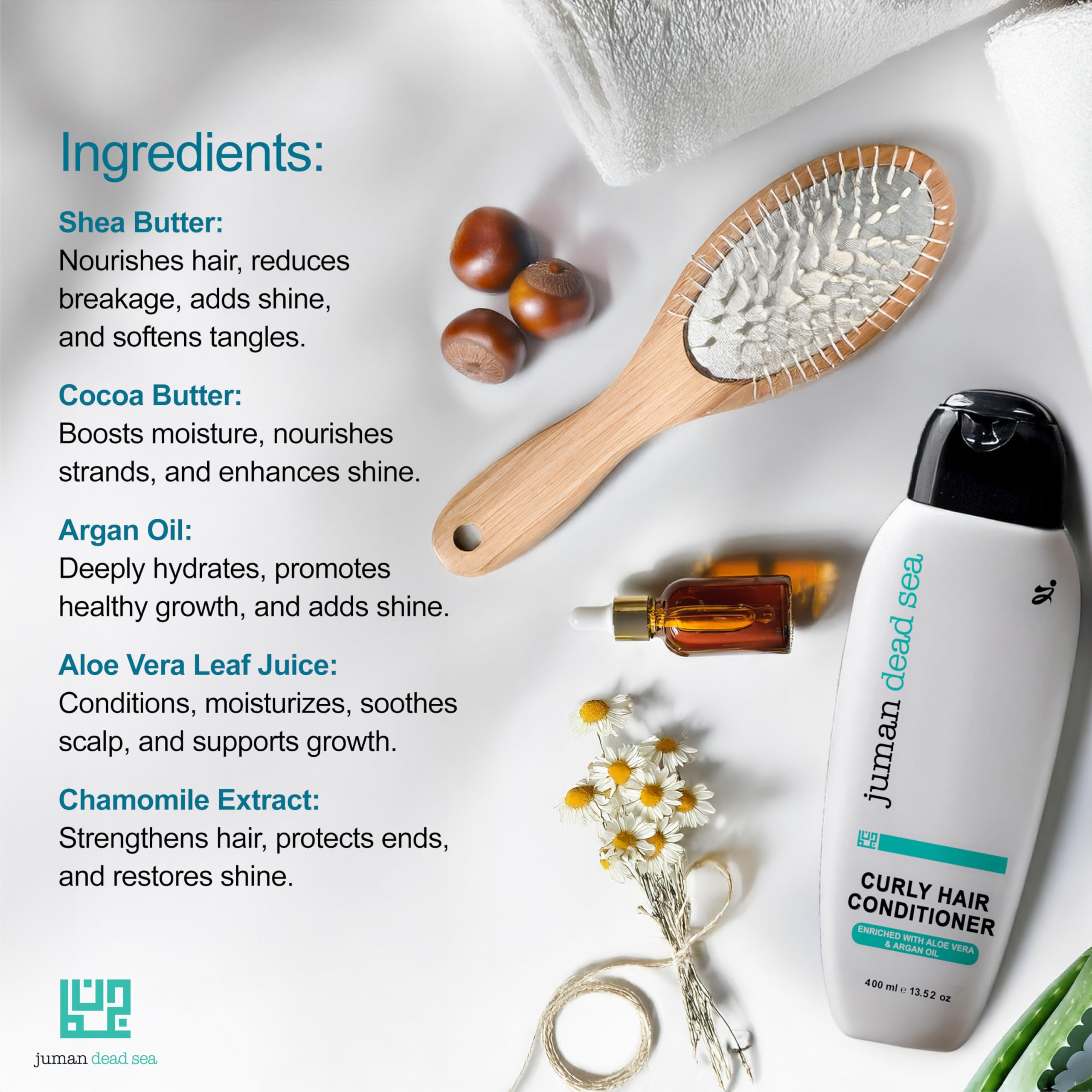 JUMAN Dead Sea Leave-In Conditioner for Curly Hair – Argan Oil & Plant Extracts, Hydrating 13.5 oz