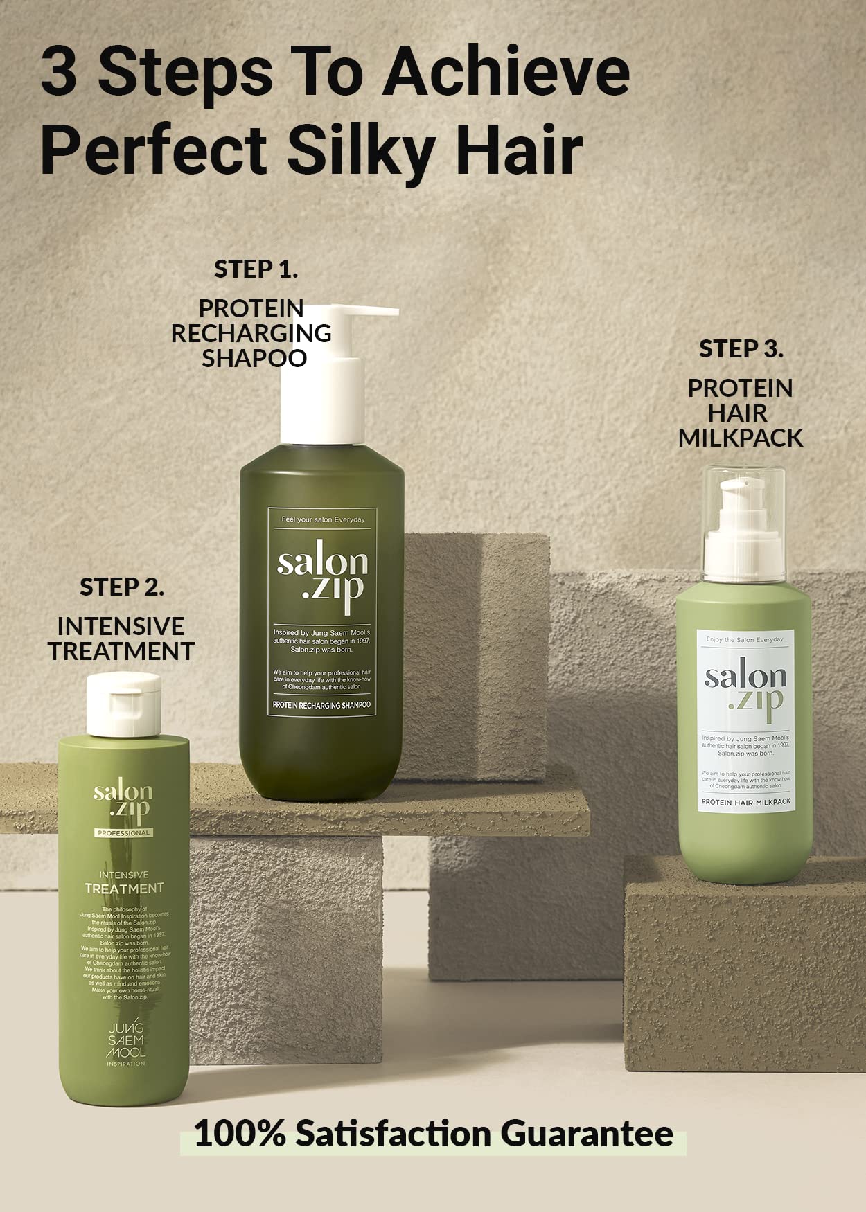 Jung Saem Mool Official Salon.ZIP Protein Recharging Shampoo – Damaged Hair Care, 14.1 oz (400 g)