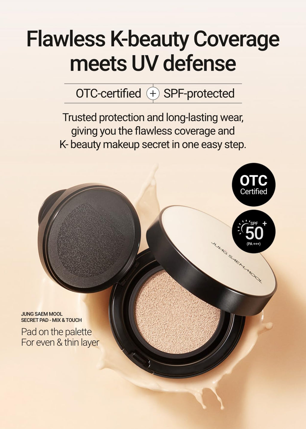 JUNG SAEM MOOL SPF50 Essential Skin Nuder Cushion (19 N-Light) – Refill Included | Natural Finish