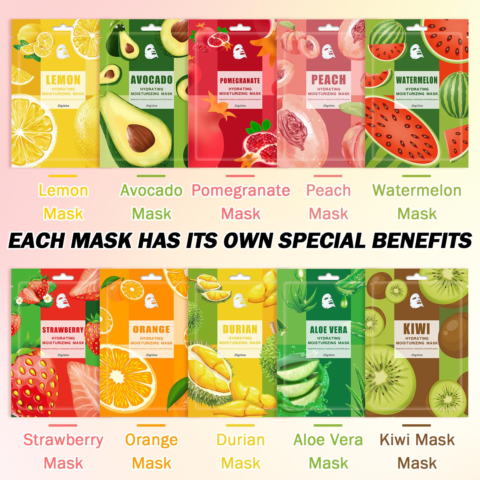 JunKuJK 30-Piece Hydrating Facial Sheet Mask Set | Moisturizing Skincare Gift Kit for All Skin Types