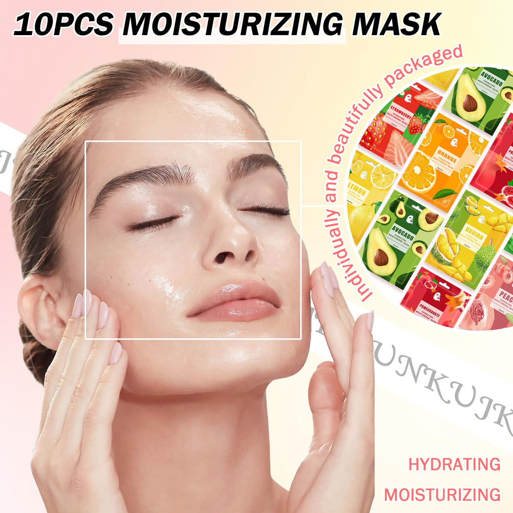 JunKuJK 30-Piece Hydrating Facial Sheet Mask Set | Moisturizing Skincare Gift Kit for All Skin Types