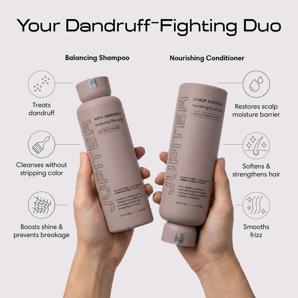 Jupiter Anti Dandruff Shampoo, Conditioner & Scalp Scrubber — Color-Safe, Sulfate-Free