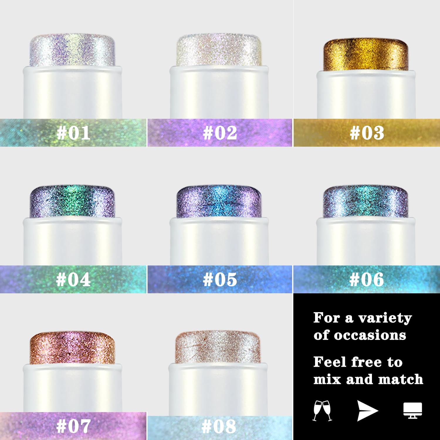 JUR MORNIER Multichrome Eyeshadow Stick – 8 Colors, 3-in-1 Contour & Highlighter