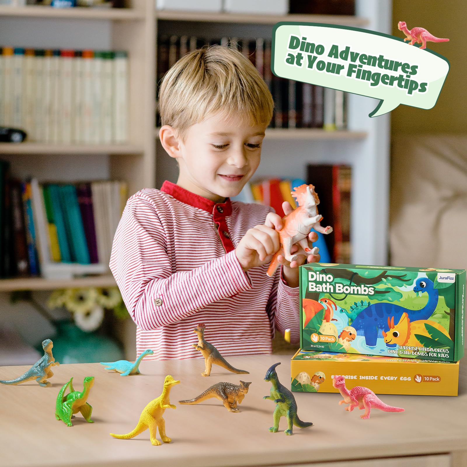 JuraFizz Dinosaur Bath Bombs for Kids – 20 Pack with Surprise Inside & Exclusive Dino Toys