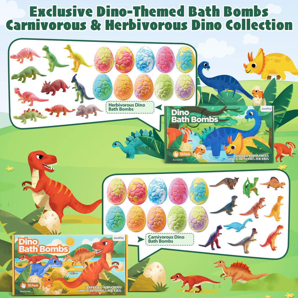 JuraFizz Dinosaur Bath Bombs for Kids – 20 Pack with Surprise Inside & Exclusive Dino Toys