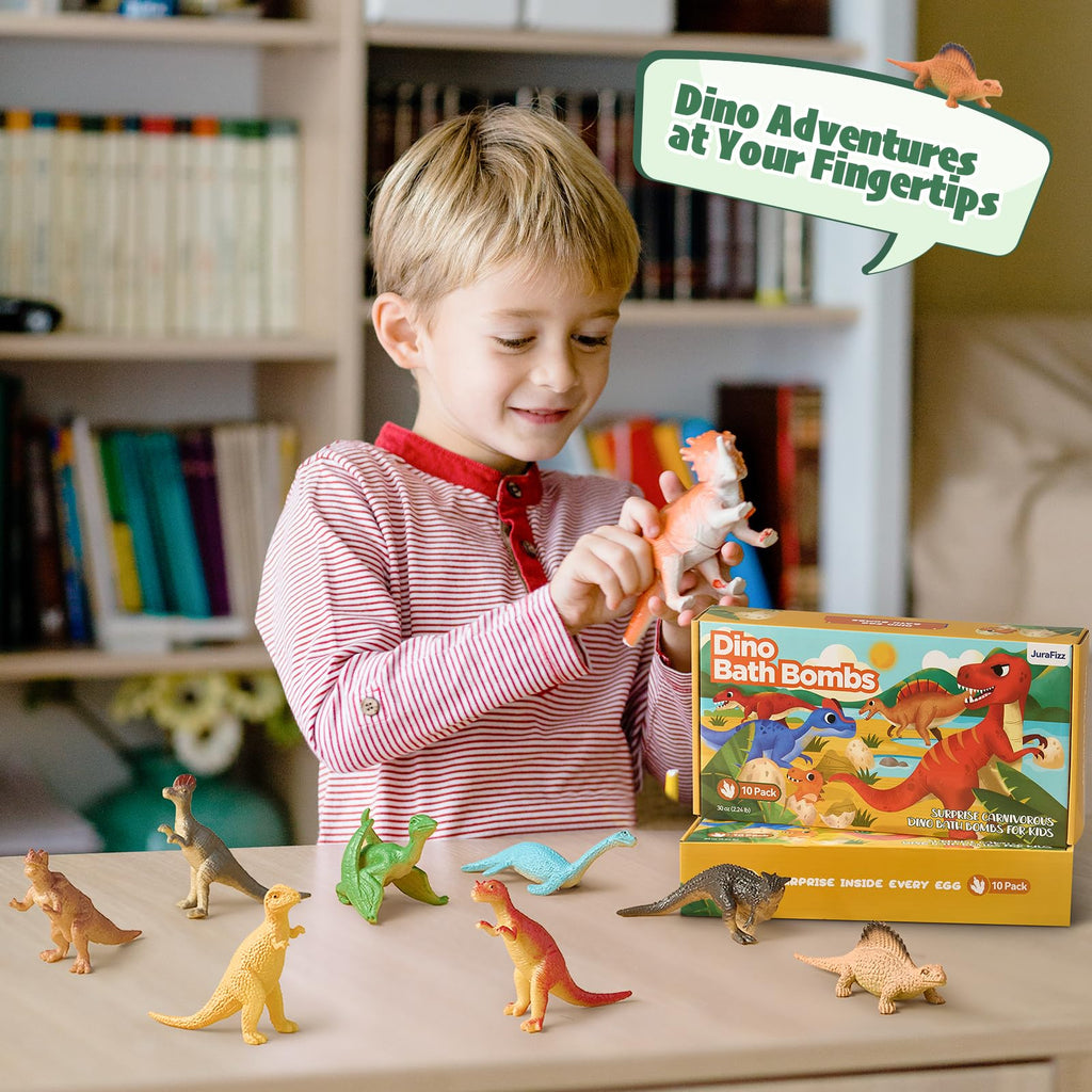 JuraFizz Dinosaur Bath Bombs - 10 Pack with Surprises Inside for Safe Colorful Bath Fun