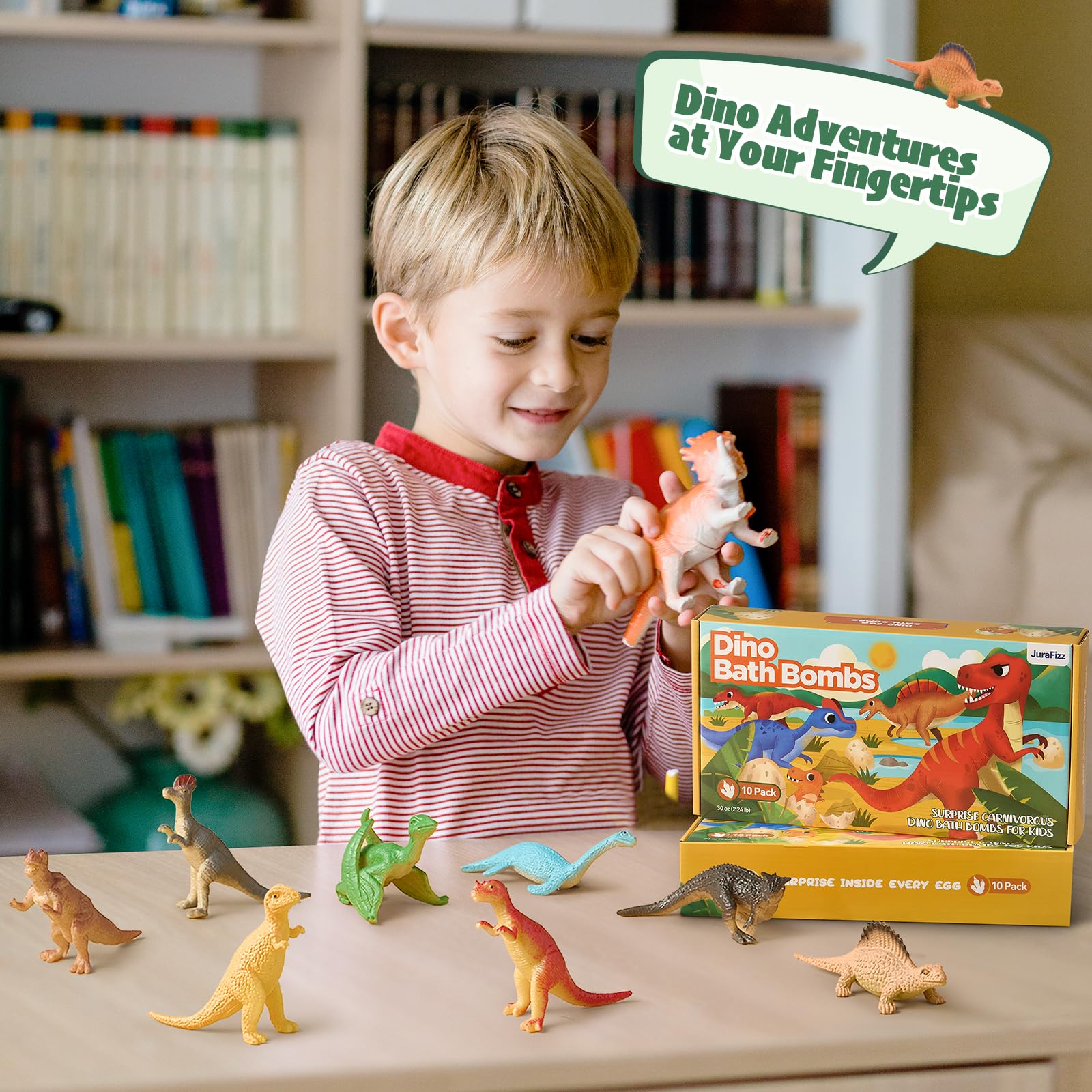 JuraFizz Dinosaur Bath Bombs - 10 Pack with Surprises Inside for Safe Colorful Bath Fun