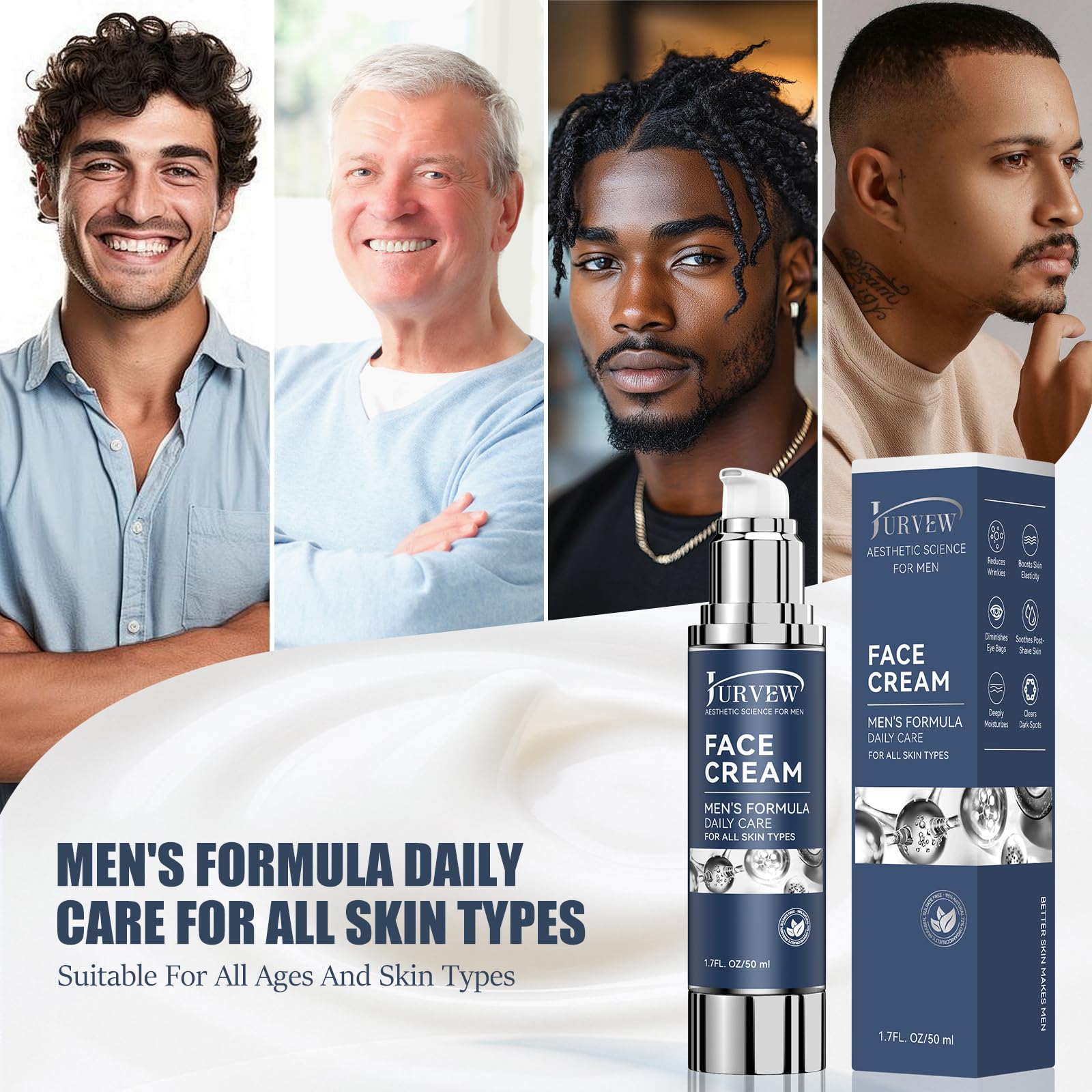 JURVEW 6-in-1 Face Cream for Men – Hyaluronic Acid & Niacinamide, Daily Hydration