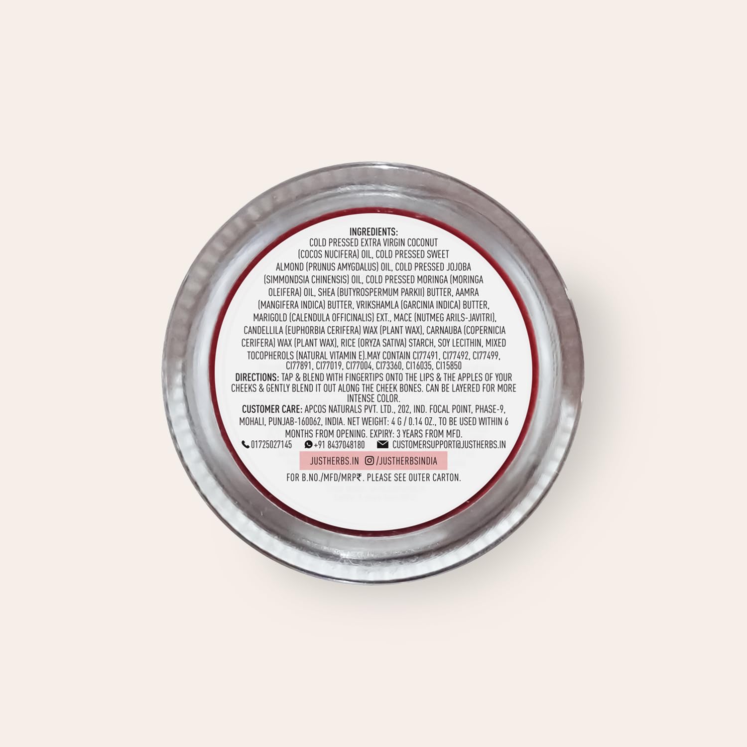 Just Herbs Organic Creamy Matte 3-in-1 Lip & Cheek Tint – Soft Nude, Vegan & Chemical-Free