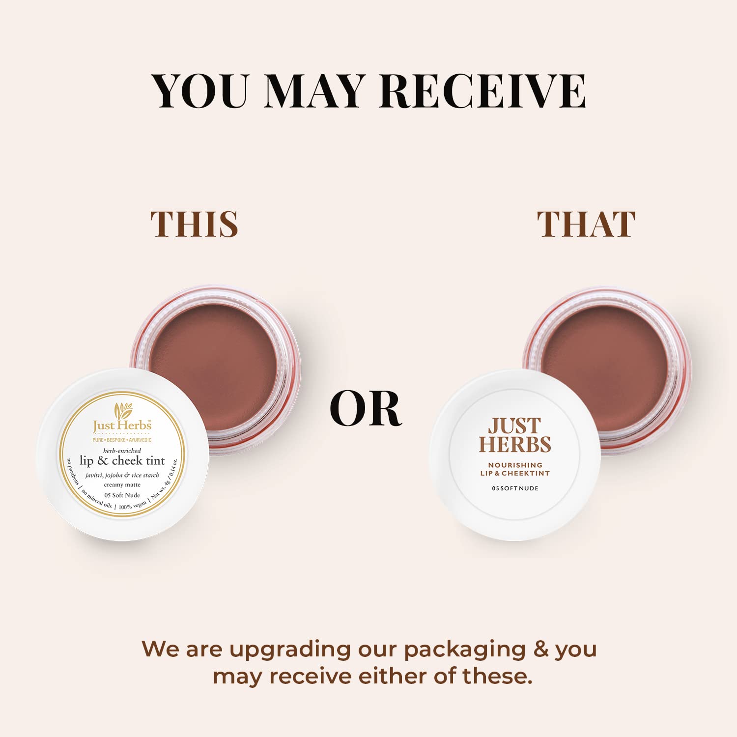 Just Herbs Organic Creamy Matte 3-in-1 Lip & Cheek Tint – Soft Nude, Vegan & Chemical-Free
