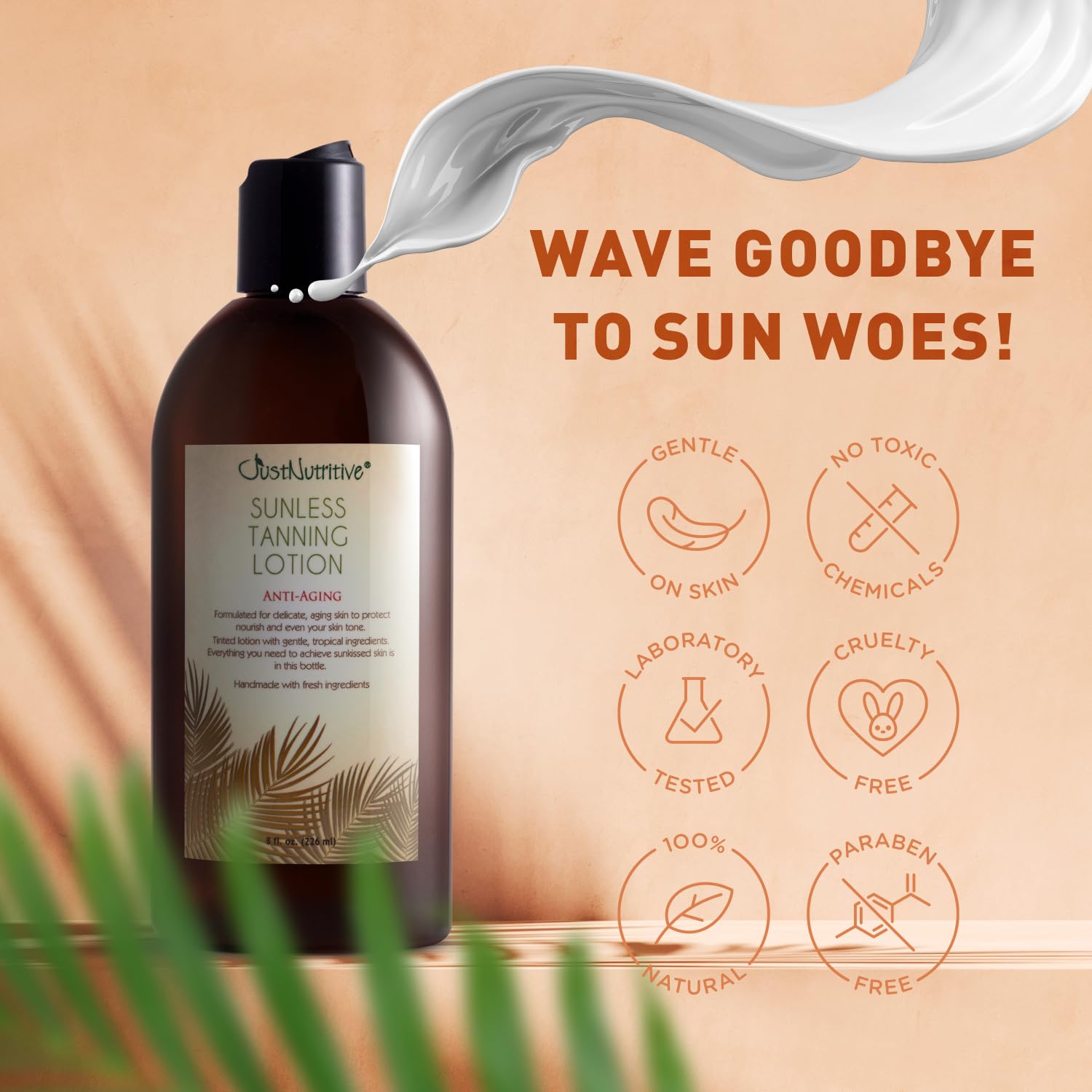 Just Nutritive Sunless Tanning Lotion – Anti-Aging Self-Tanner for All Skin Types | 8 Oz