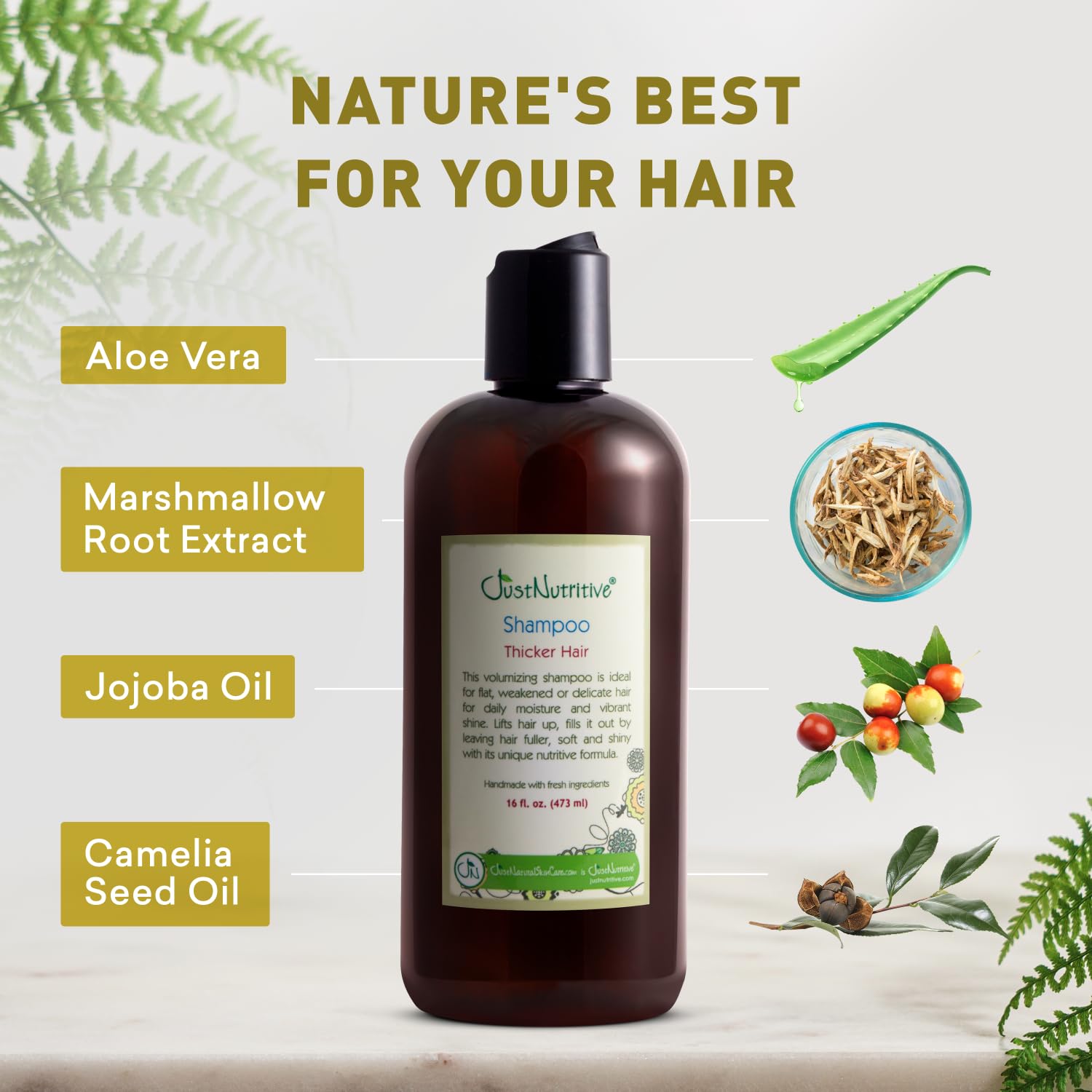 Just Nutritive Thicker Hair Shampoo — Hair Thickening & Growth Support (16 oz)