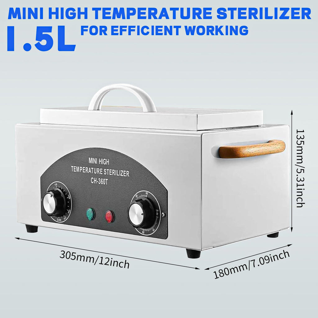 JUSTHERE High Temp Sterilizer Autoclave 1.5L | 110V Nail & Tool Sterilizer with Timer